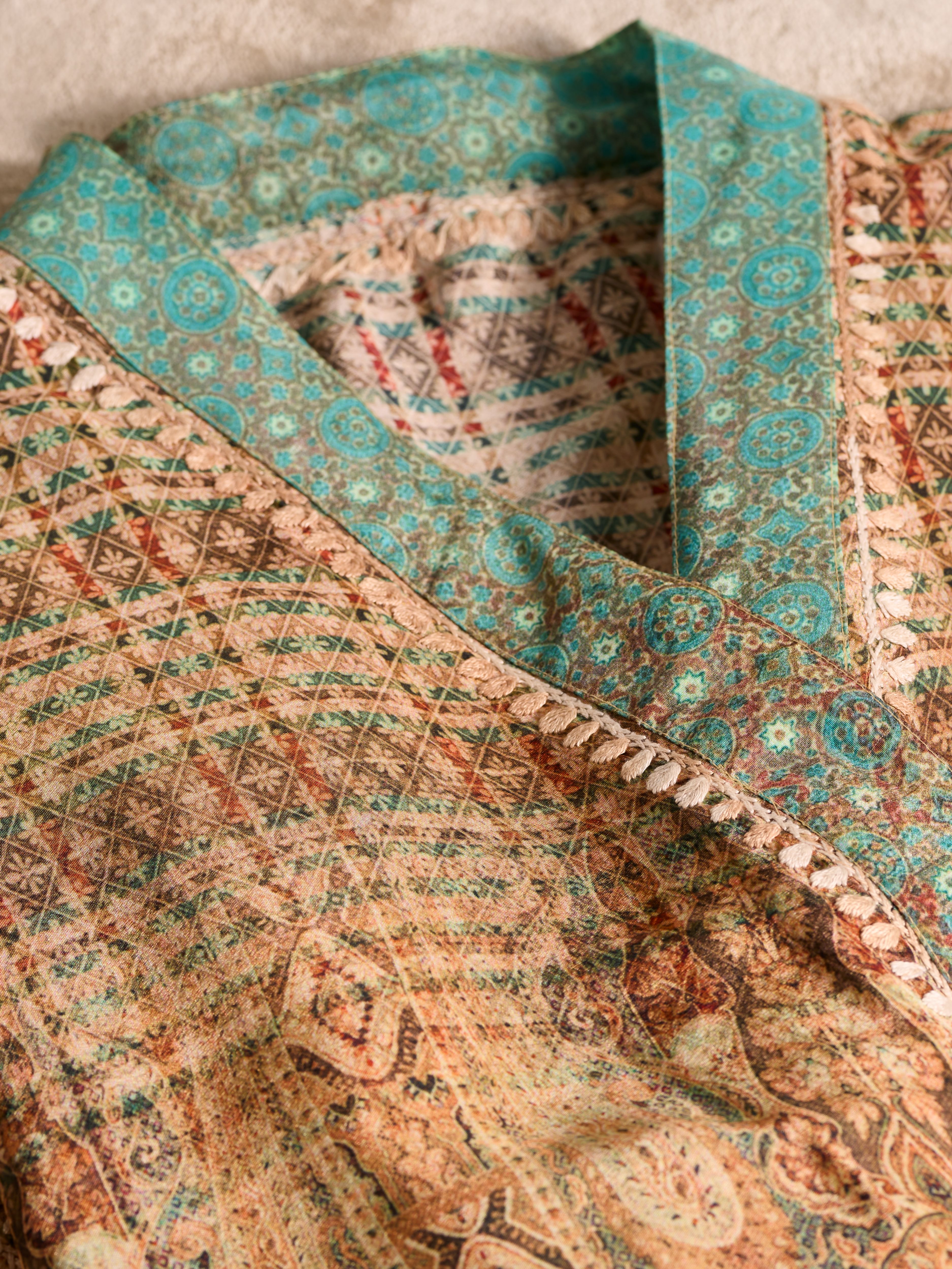 Jaypur Saree Kimono Salmon Square Lifestyle with Product Elements