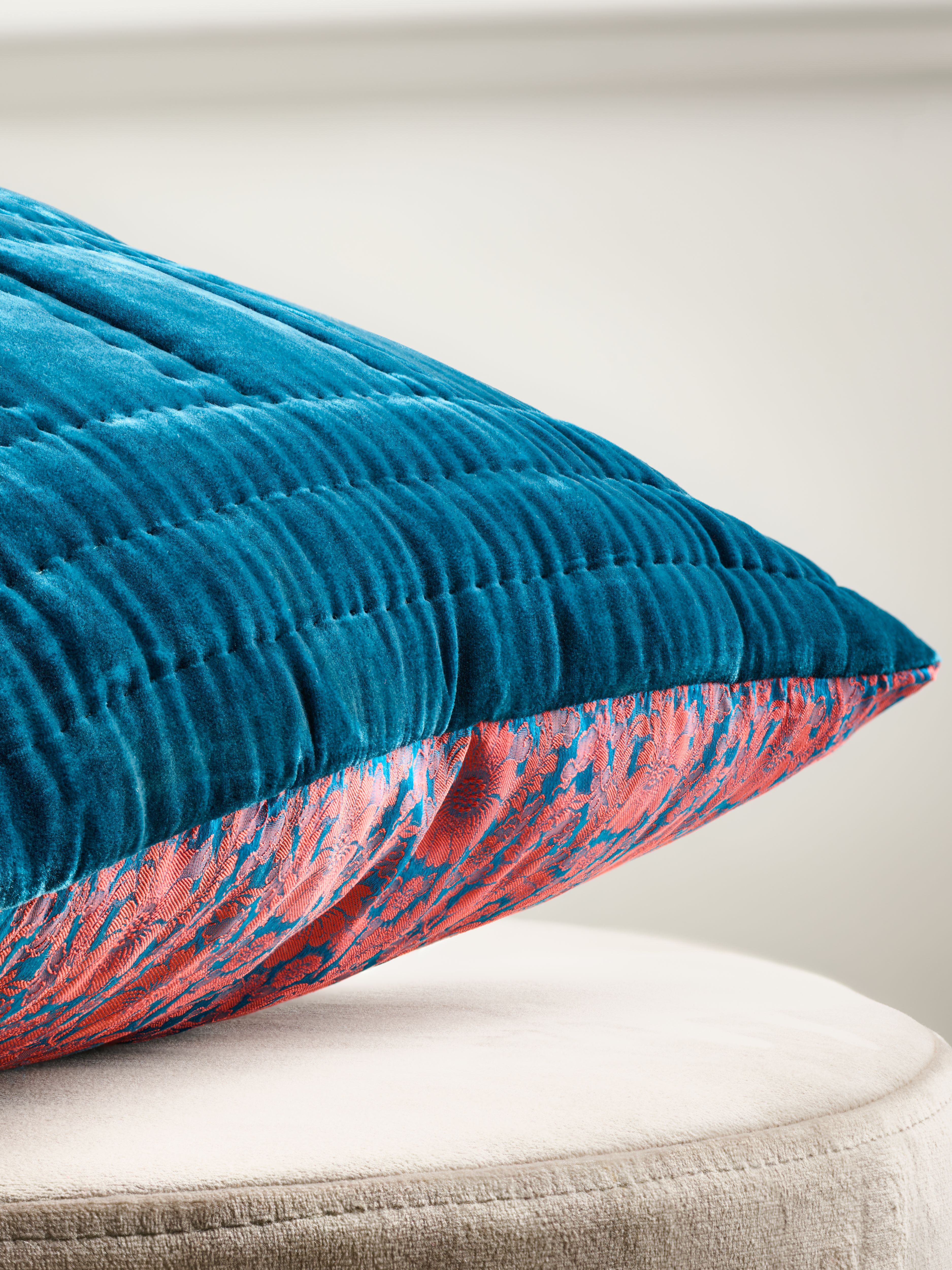 Saigon Silk Cushion case 50x50cm Petrol Blue Lifestyle with Product Elements