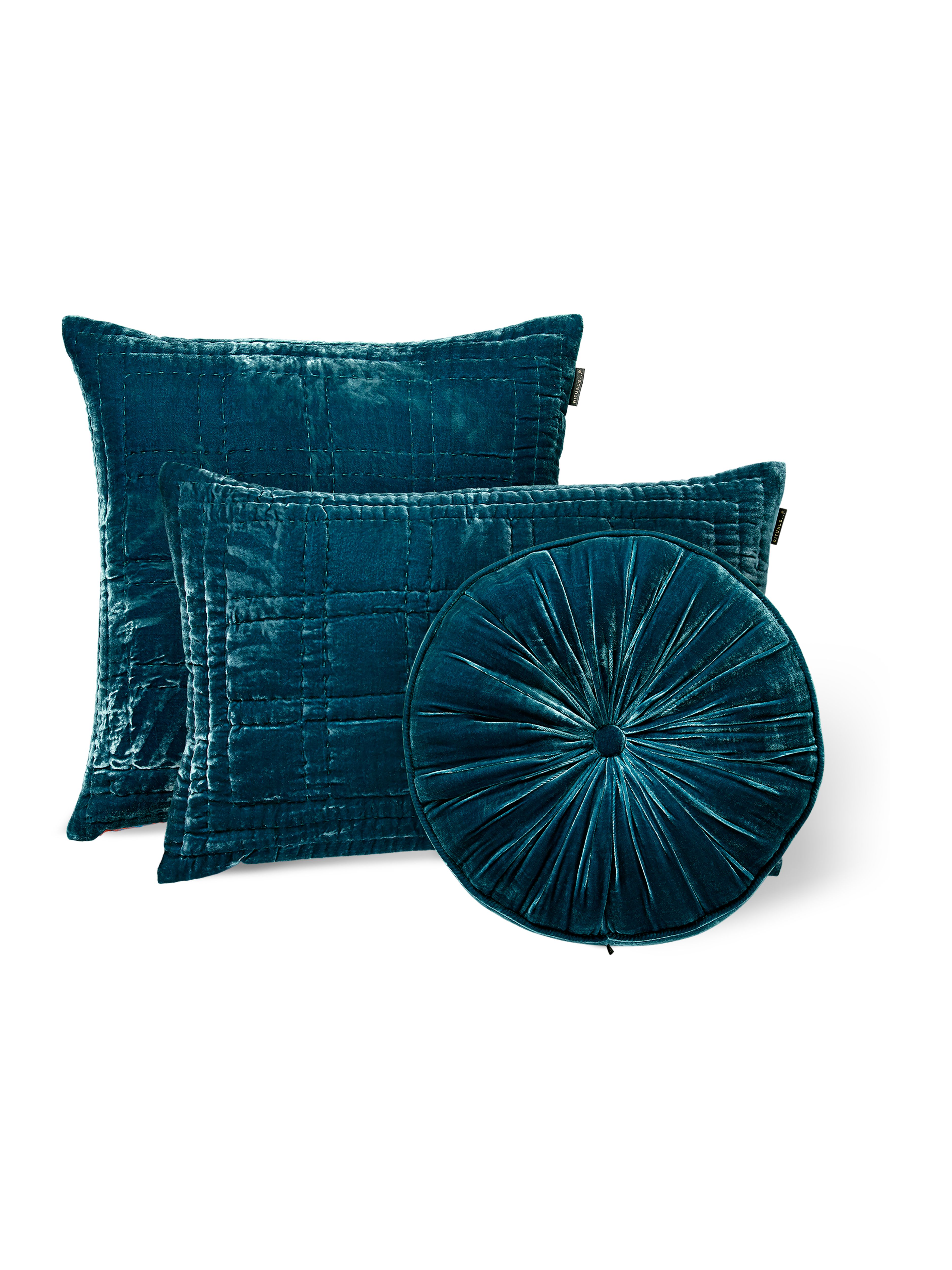 Saigon Silk Velvet Round Cushion Petrol Blue