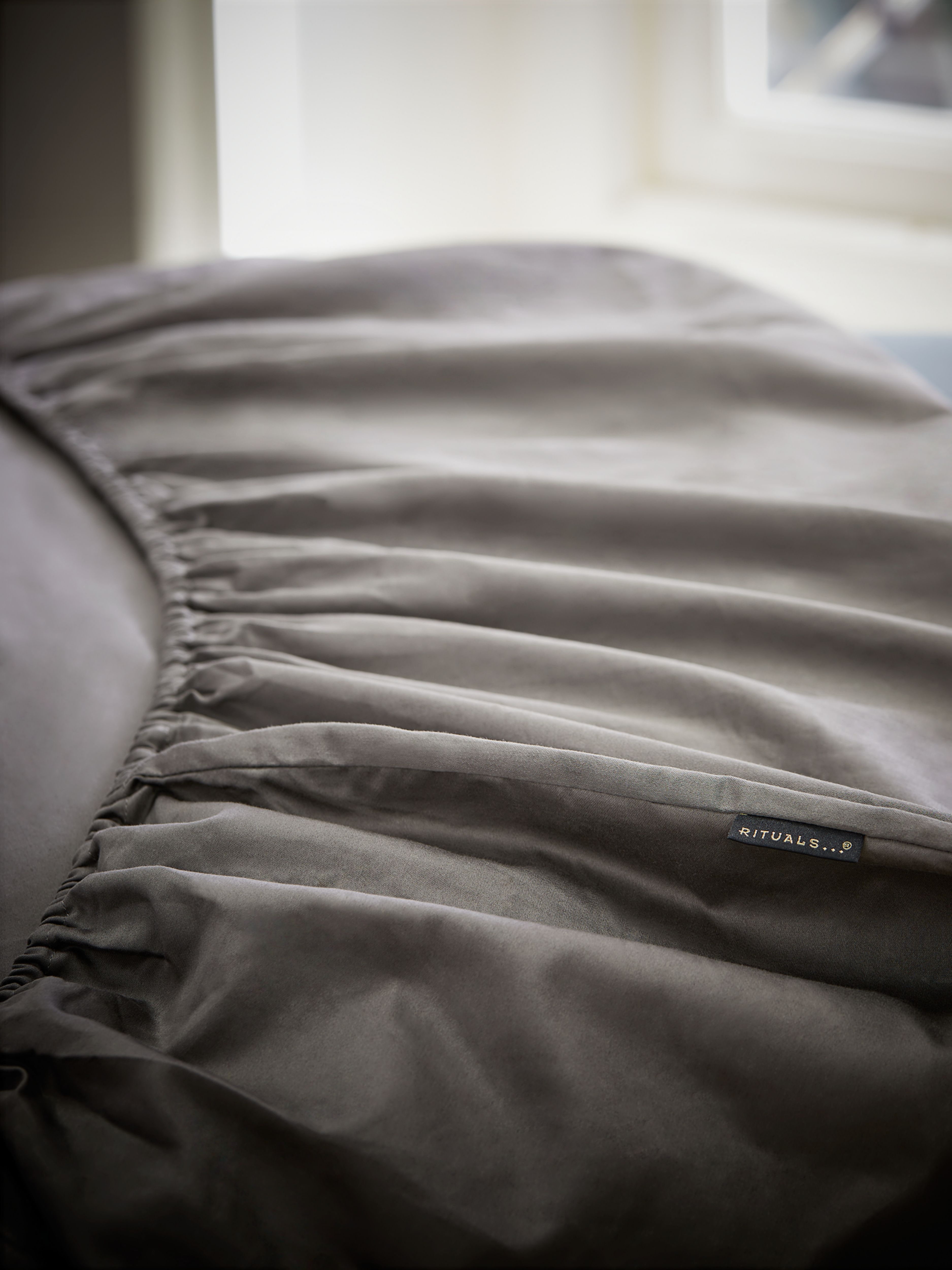 Singapore Satin Cotton Fitted Sheets 200x200cm Grey Lifestyle with Product Elements