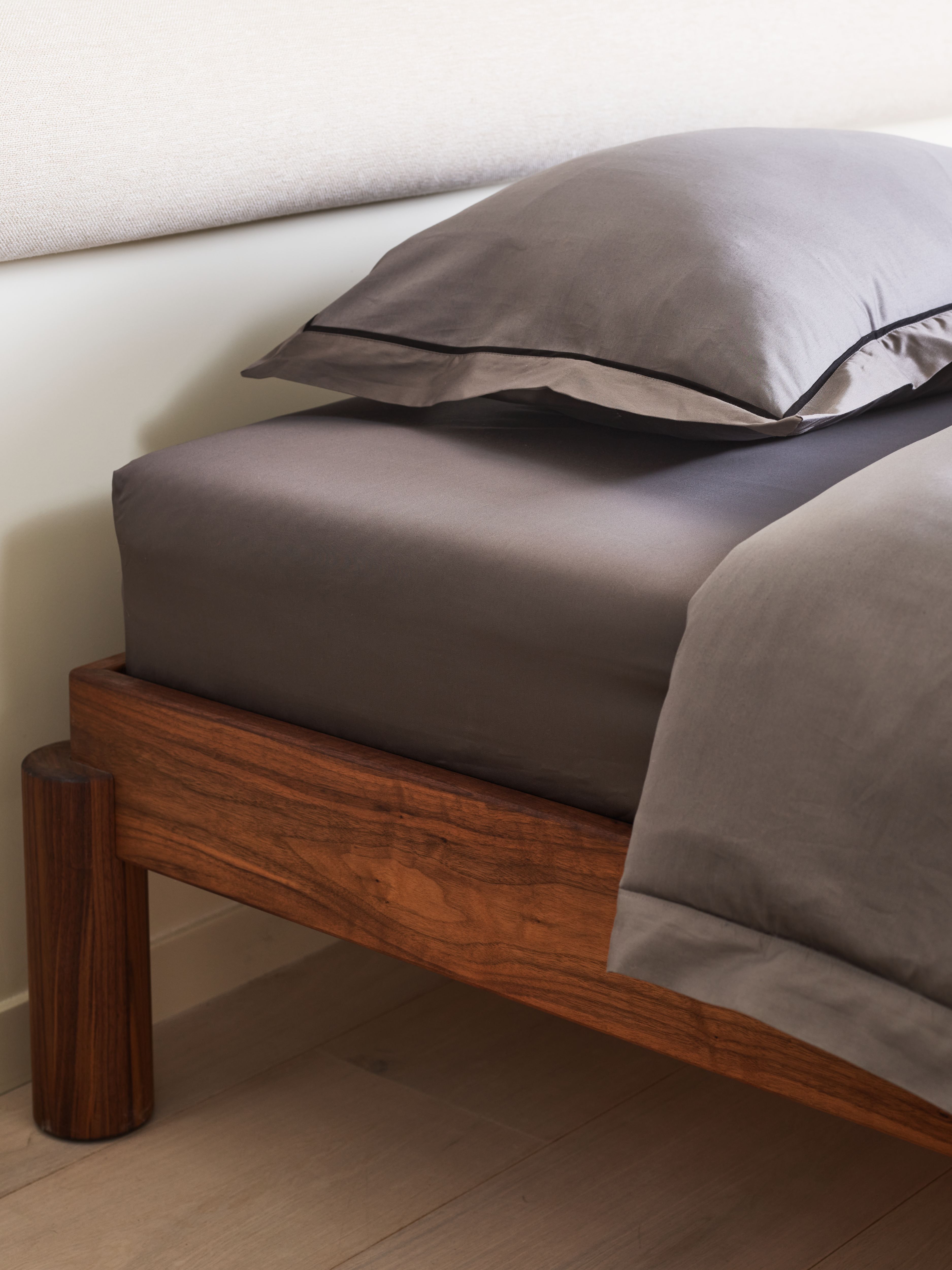 Singapore Satin Cotton Fitted Sheets 90x200cm Grey Lifestyle with Product