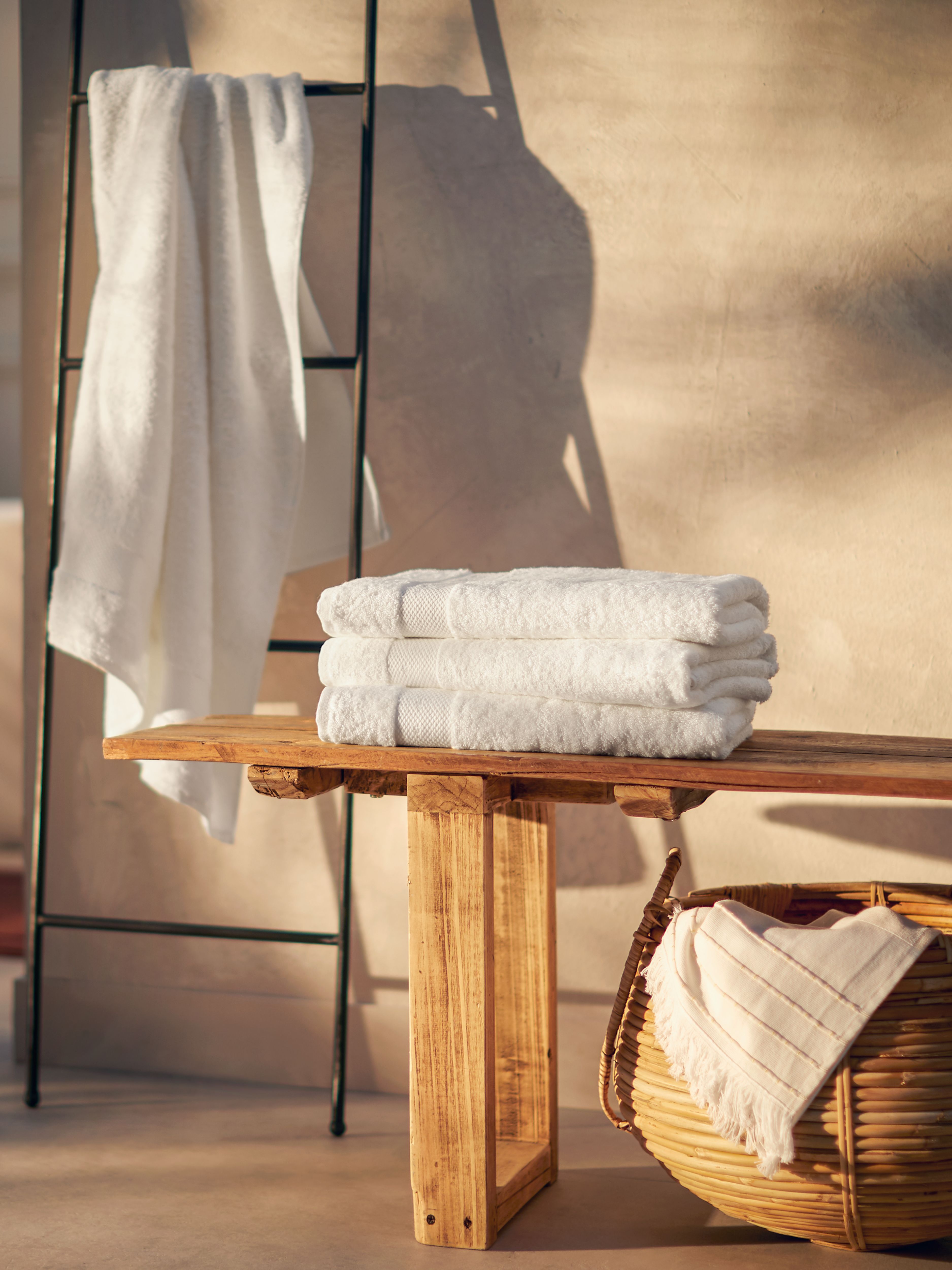 Super Smooth Cotton Bath Towel 70x140cm Off White Lifestyle with Product