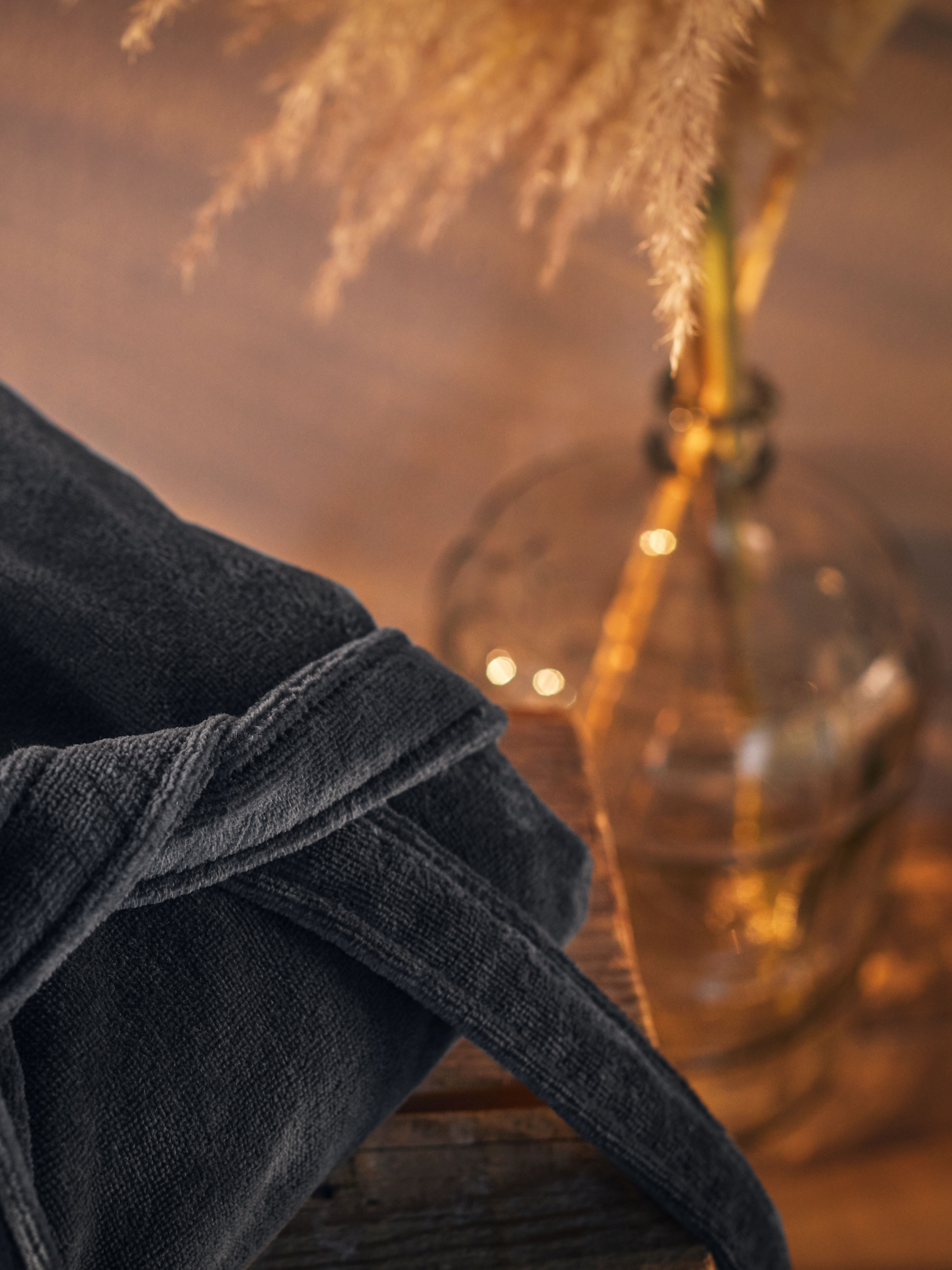 Super Smooth Cotton Bathrobe Men L Charcoal Grey Lifestyle with Product Elements