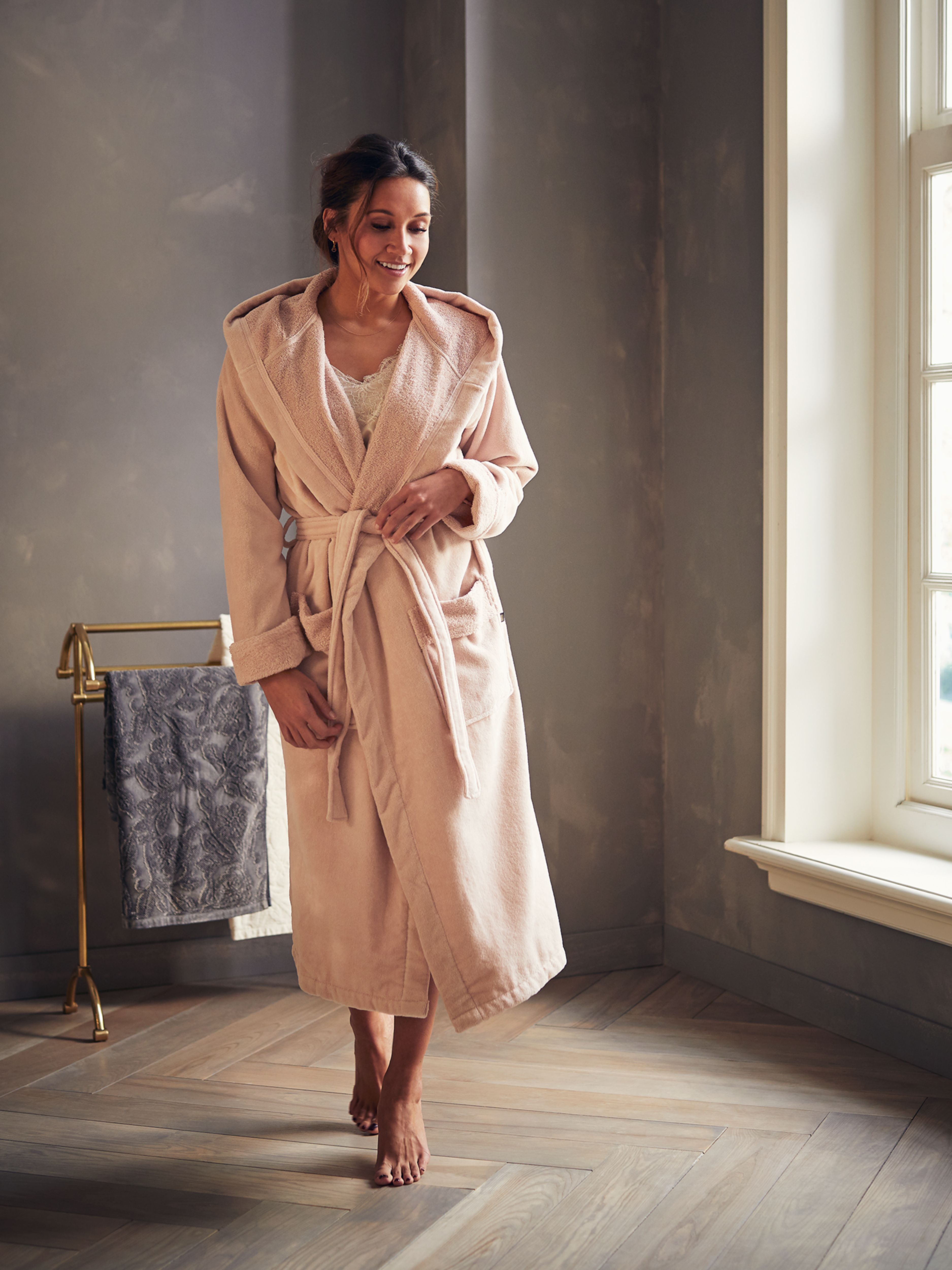 Cotton Bathrobe Women Lifestyle with Model and Packshot