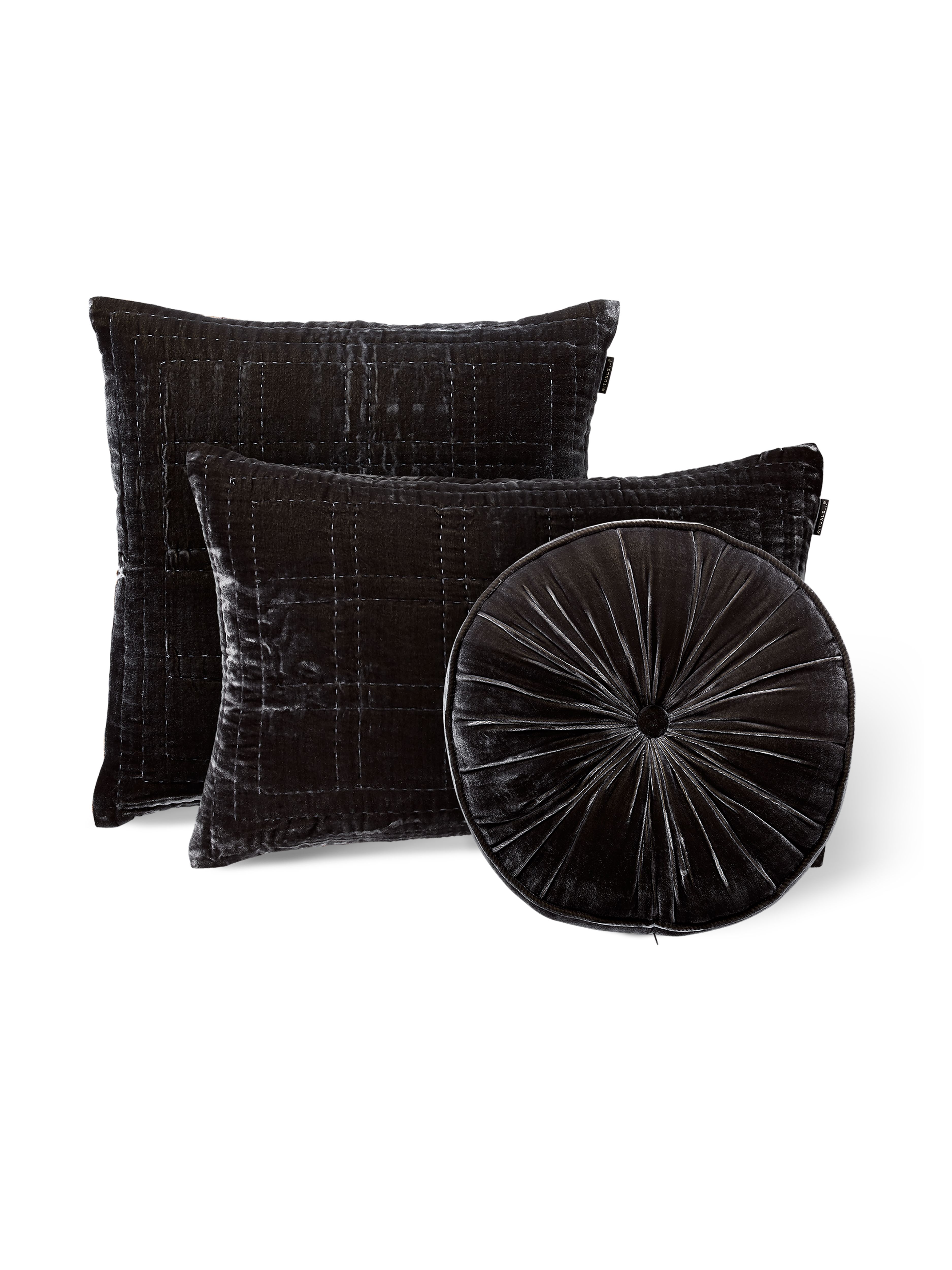 Saigon Silk Velvet Round Cushion Anthracite Grey