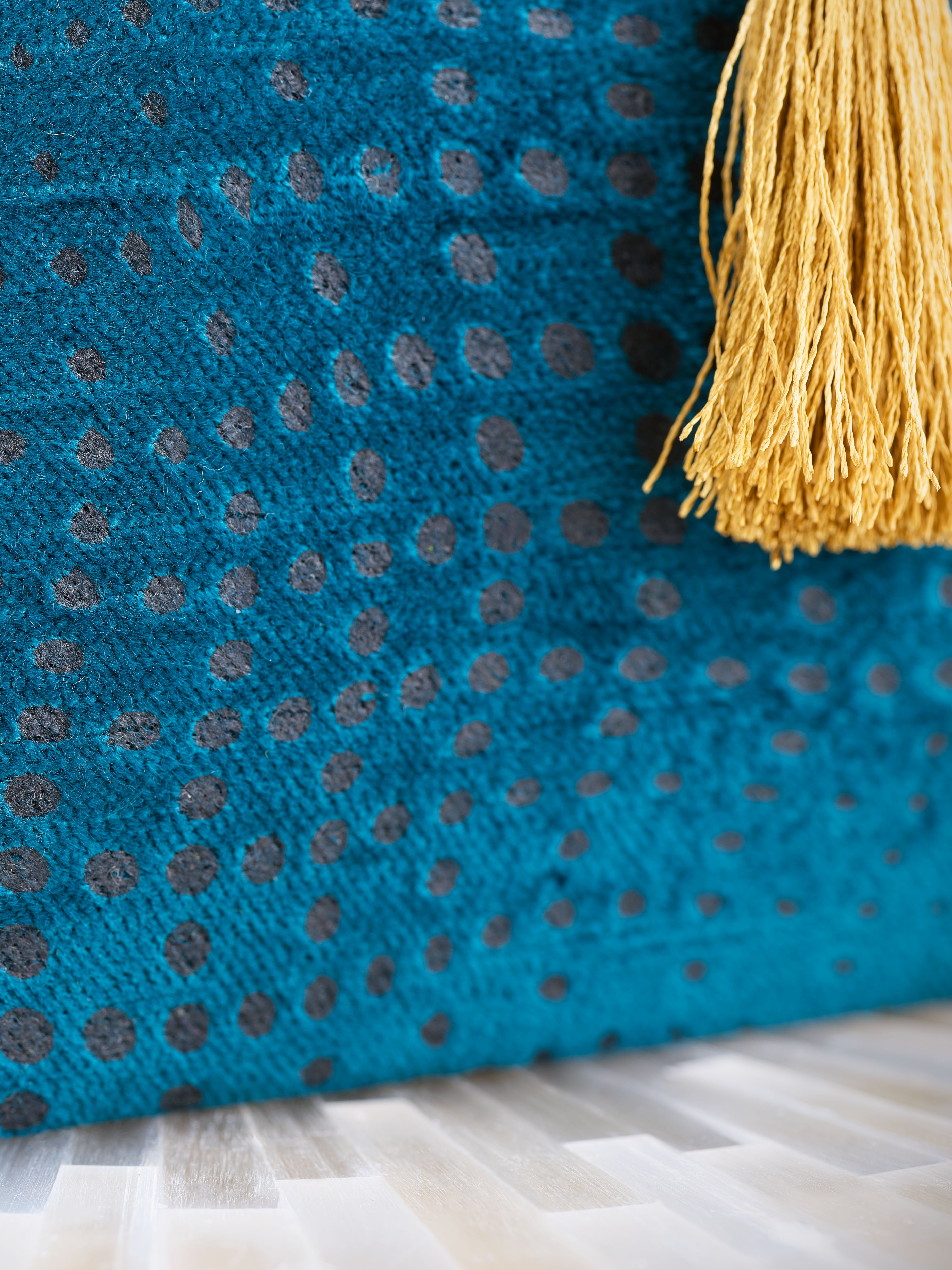 Vellore Small Cotton Velvet Pouch Petrol Blue Lifestyle with Product Elements