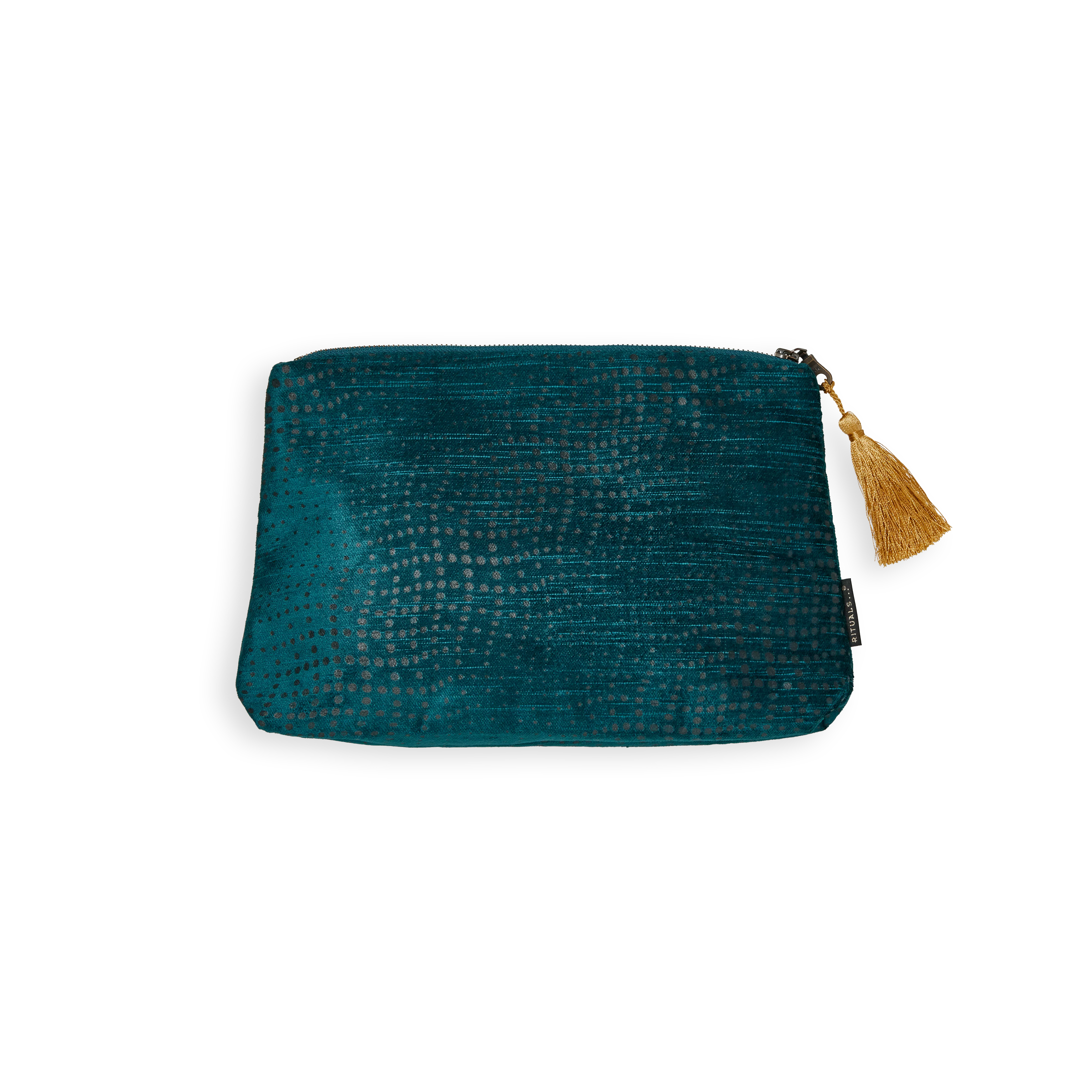 Vellore Cotton Velvet Pouch Petrol Blue Medium, houseofrituals, Blue, 100% Cotton - Lining 100% Polyester, RITUALS