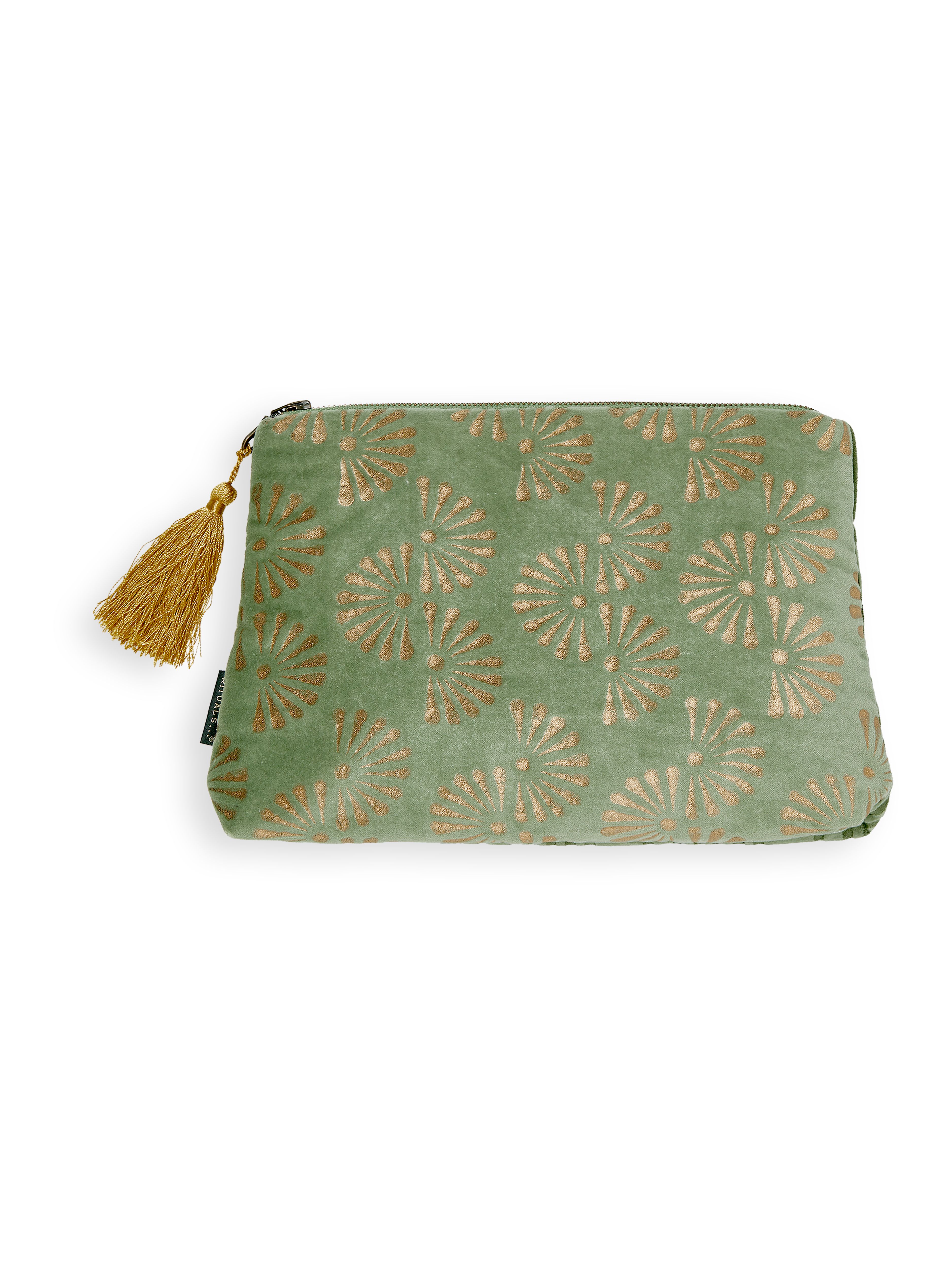 Vellore Medium Cotton Velvet Pouch Sage Green