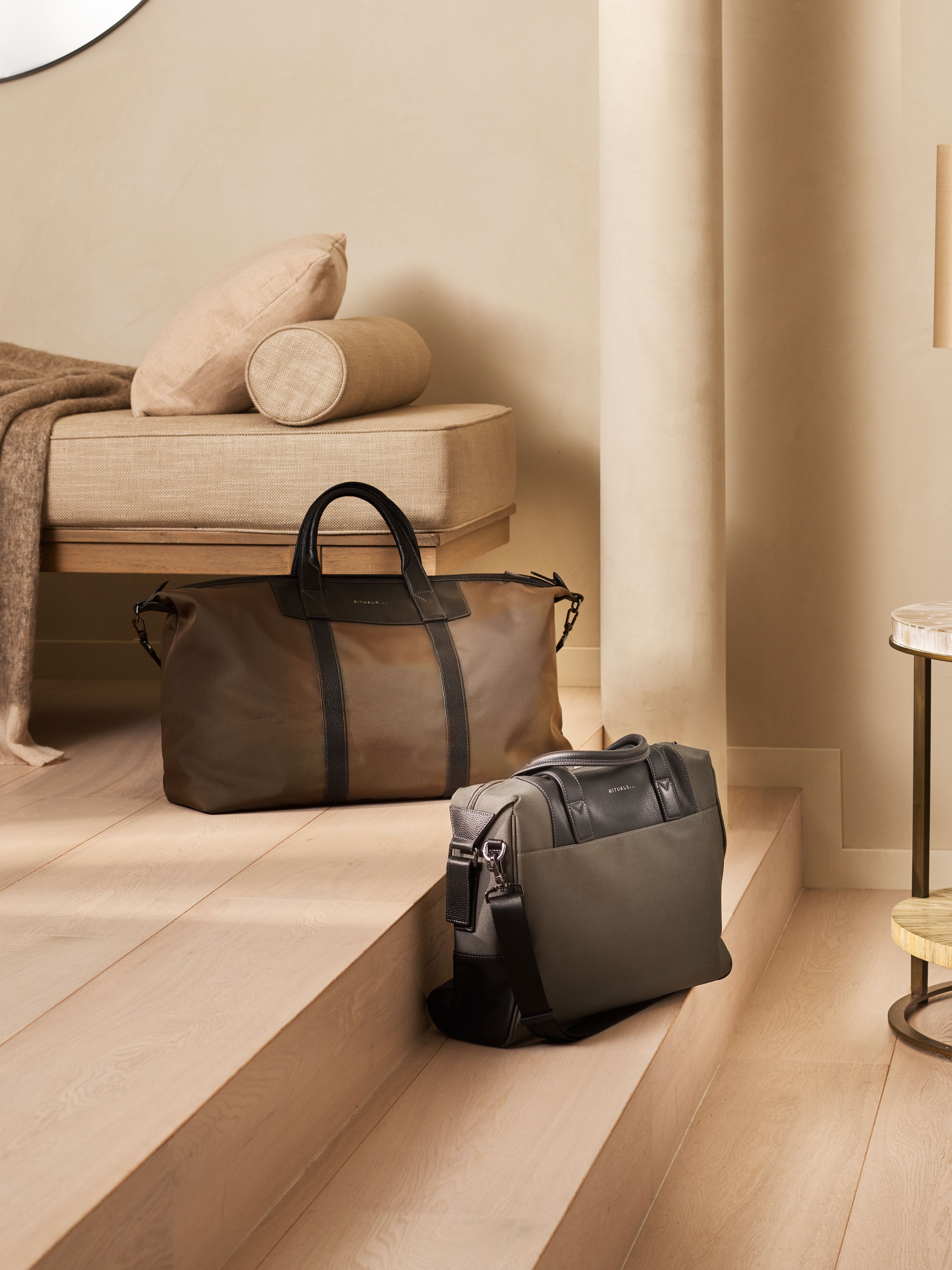 Travel Bag Taupe Lifestyle with Product