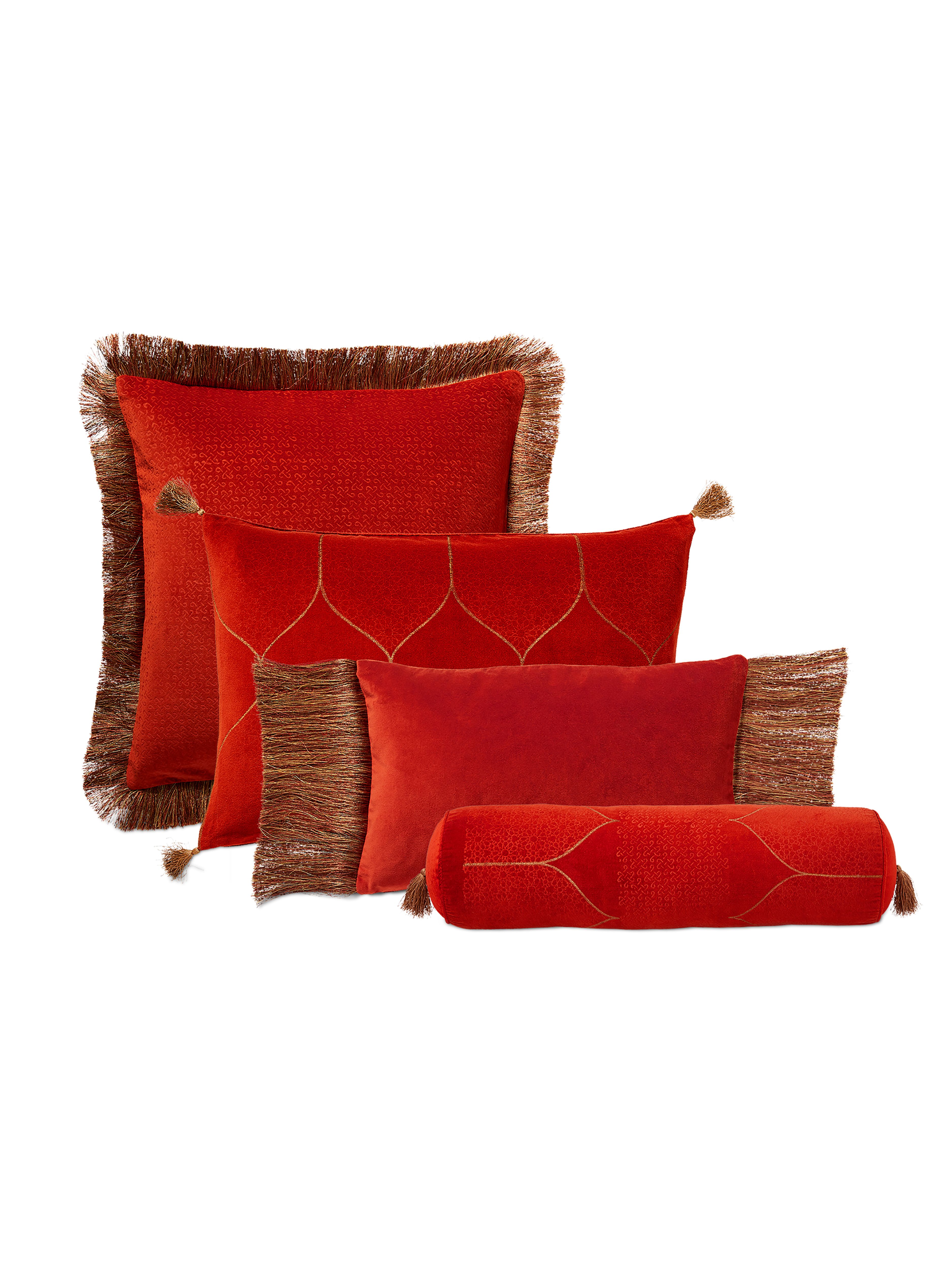 Vellore Cotton Velvet Bolster Cushion Warm Orange