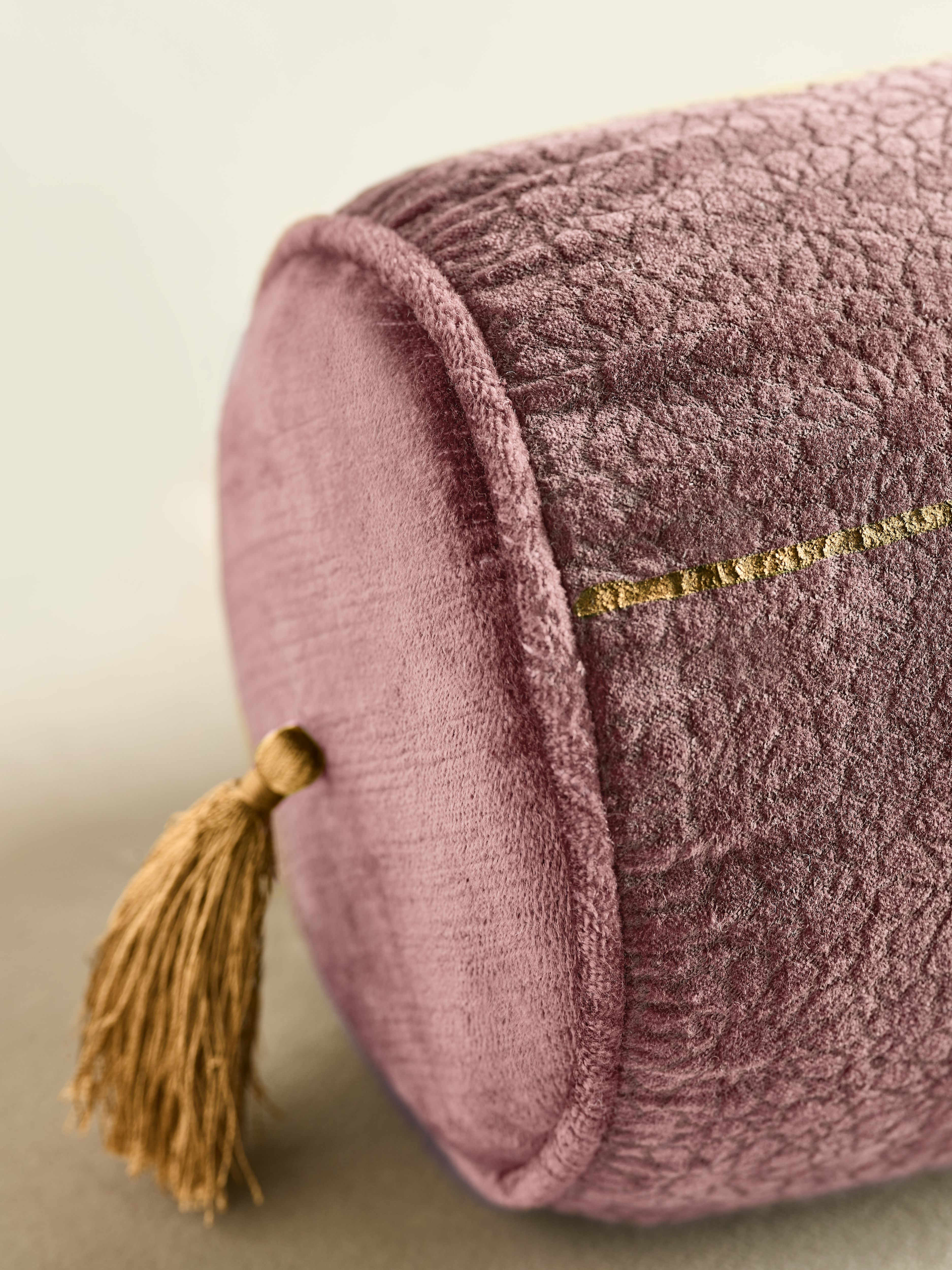 Vellore Cotton Velvet Bolster Cushion Vintage Pink Lifestyle with Product Elements