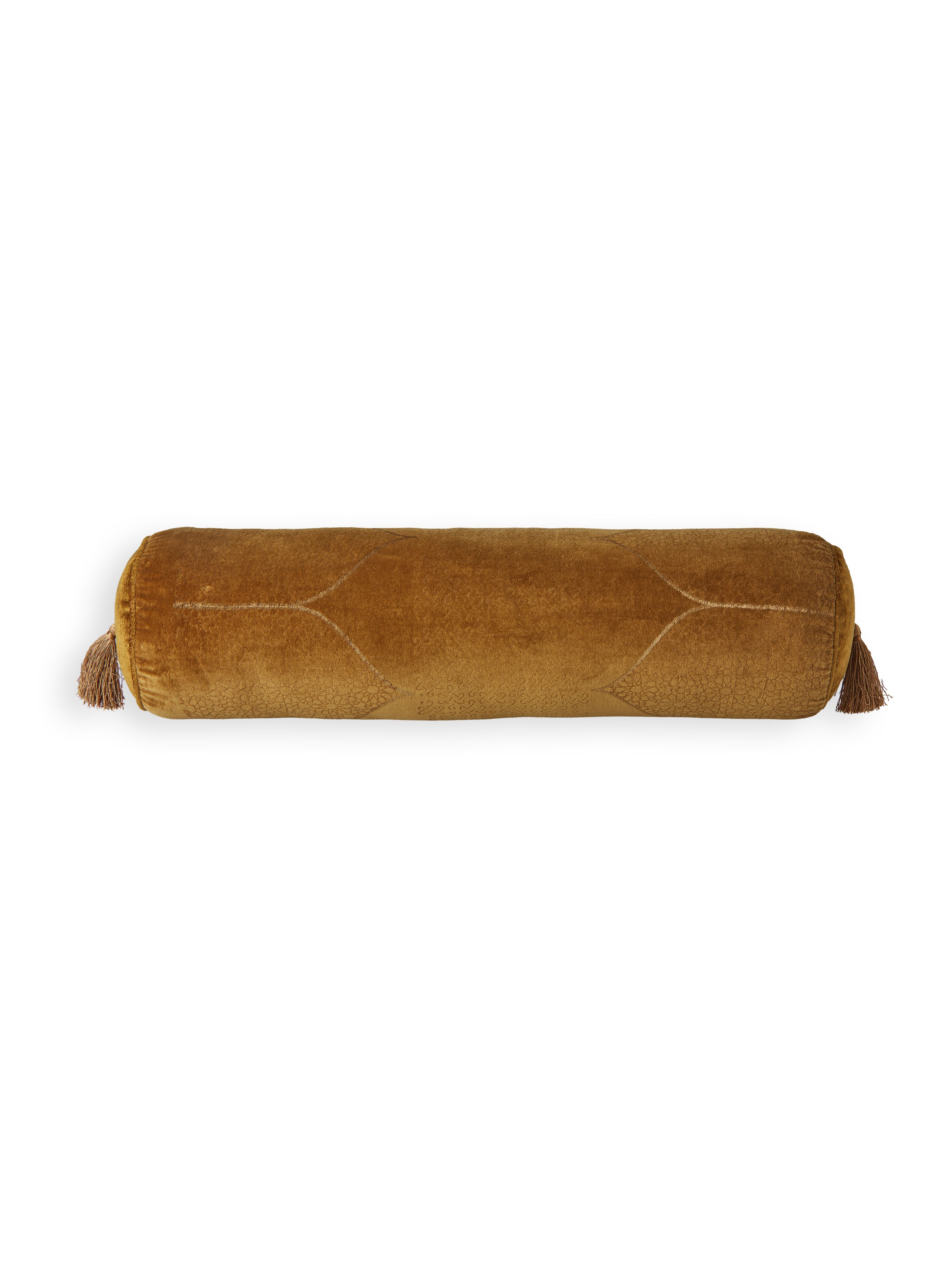 Vellore Cotton Velvet Bolster Cushion Golden Mocha