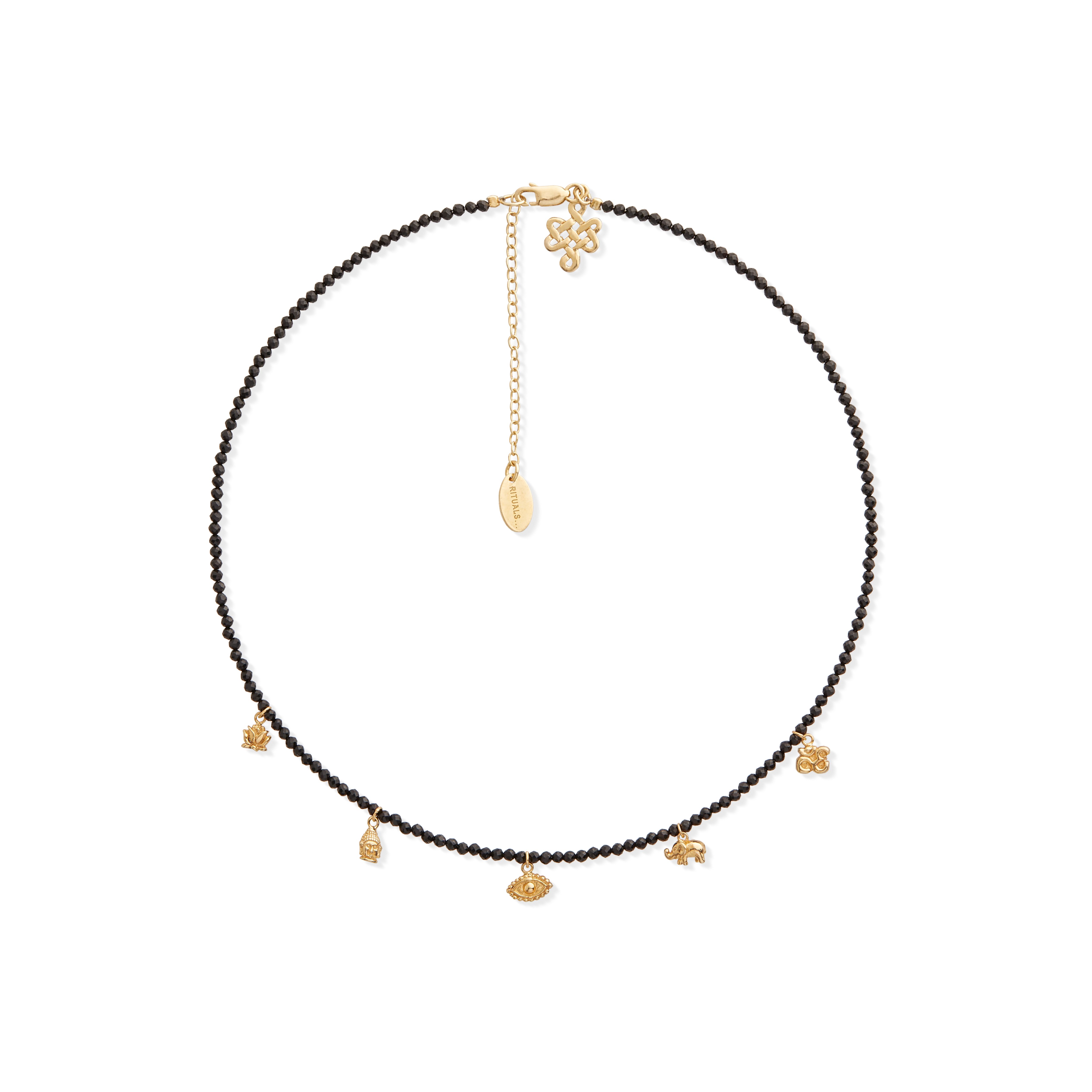 Vergoldete Kette mit Schmucksteinen, houseofrituals, Schwarz, 925er Sterlingsilber, mit 18-karätigem Gold beschichtet; Schmucksteine: Schwarzer Onyx, RITUALS