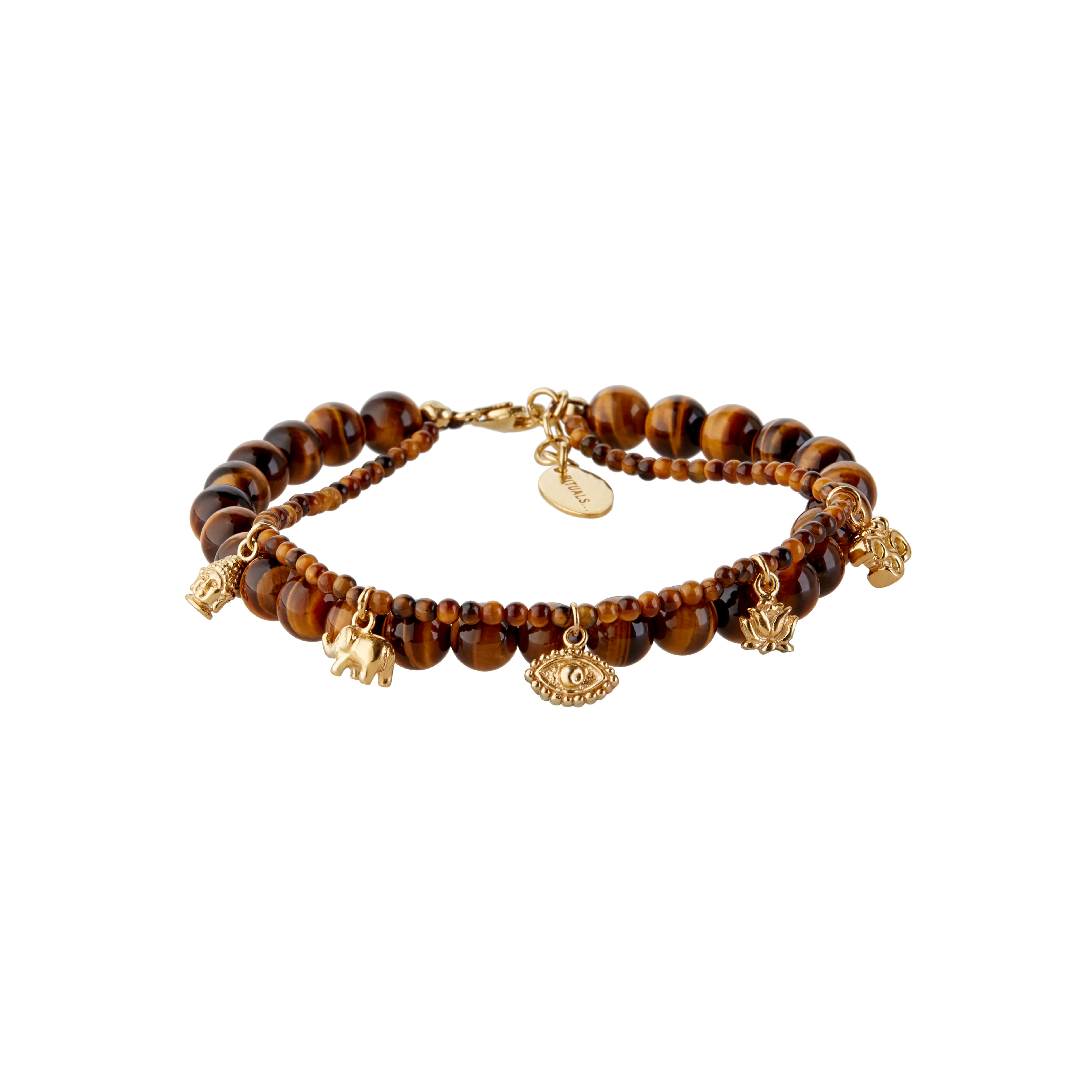 Bracelet en pierres œil-de-tigre et plaqué or, houseofrituals, Marron, Argent sterling 925 plaqué or 18 carats ; pierres fines : œil-de-tigre, RITUALS