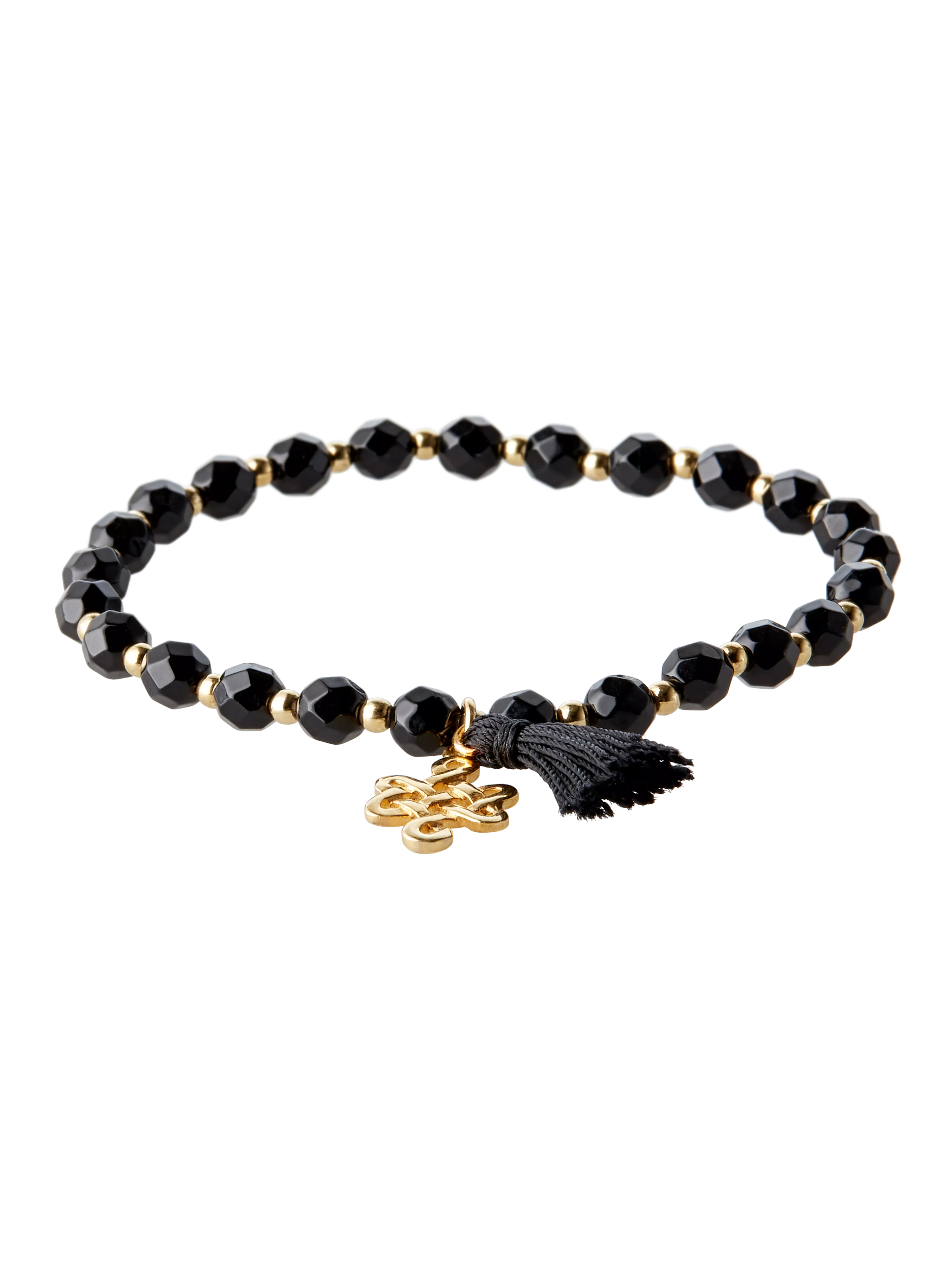 Bracelet Infinity en onyx noir, houseofrituals, Noir, Argent sterling 925 plaqué or 18 carats ; pierres fines : onyx noir ; pompon : nylon, RITUALS