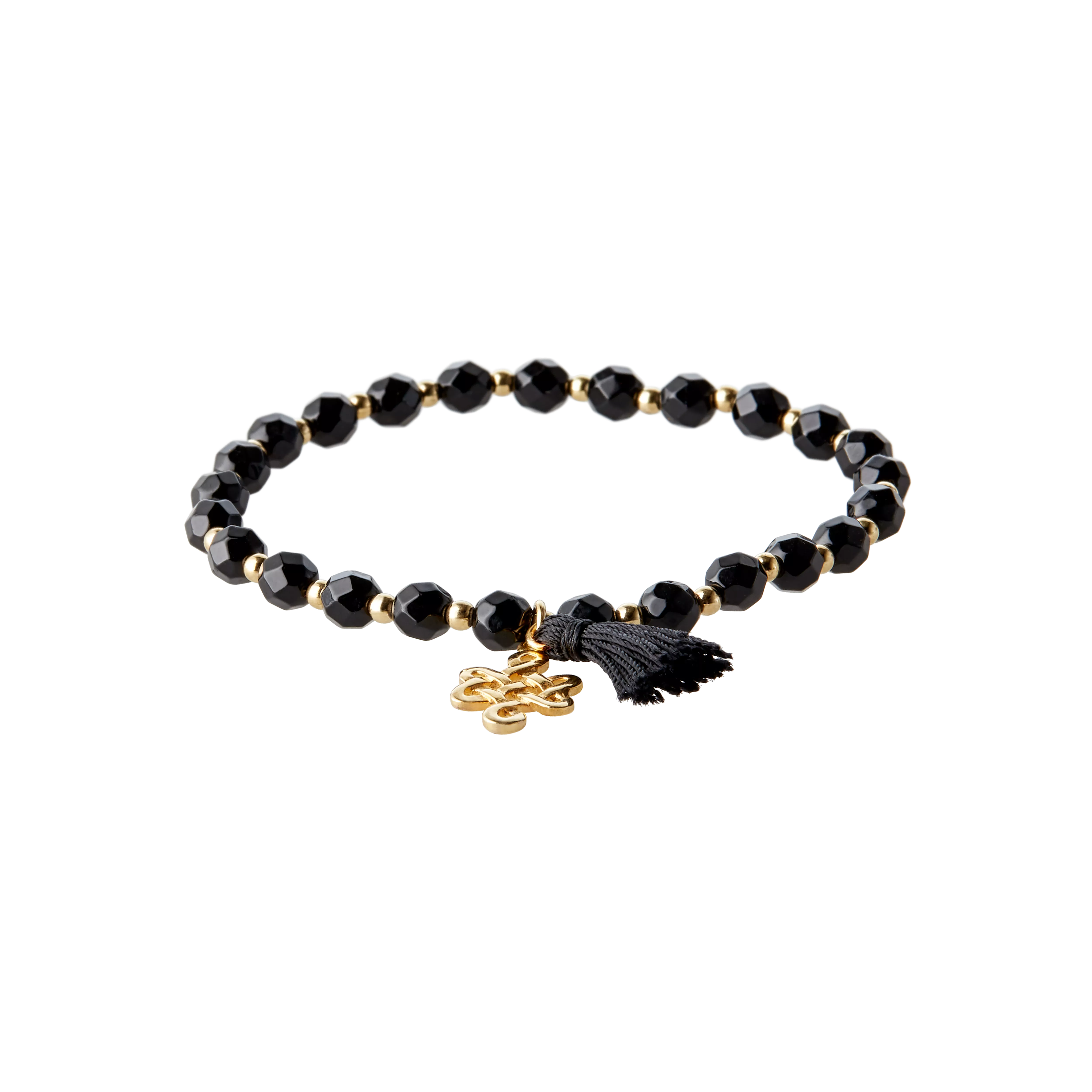 Vergoldetes Armband mit Schmucksteinen, houseofrituals, Schwarz, 925er Sterlingsilber, mit 18-karätigem Gold beschichtet; Schmucksteine: Schwarzer Onyx; Quaste: Nylon, RITUALS