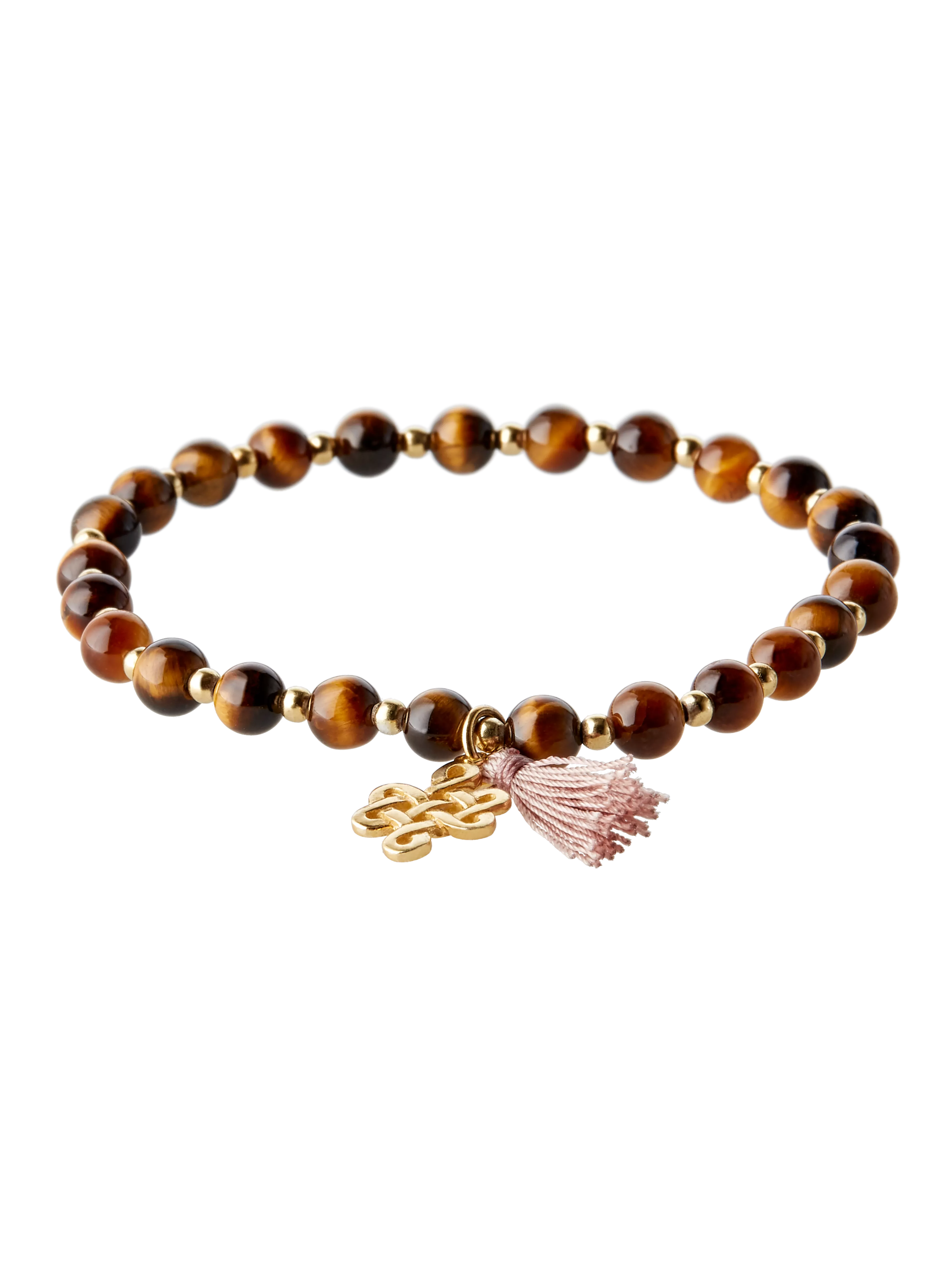 Bracelet Infinity en pierres œil-de-tigre, houseofrituals, Marron, Argent sterling 925 plaqué or 18 carats ; pierres fines : œil-de-tigre ; pompon : nylon, RITUALS