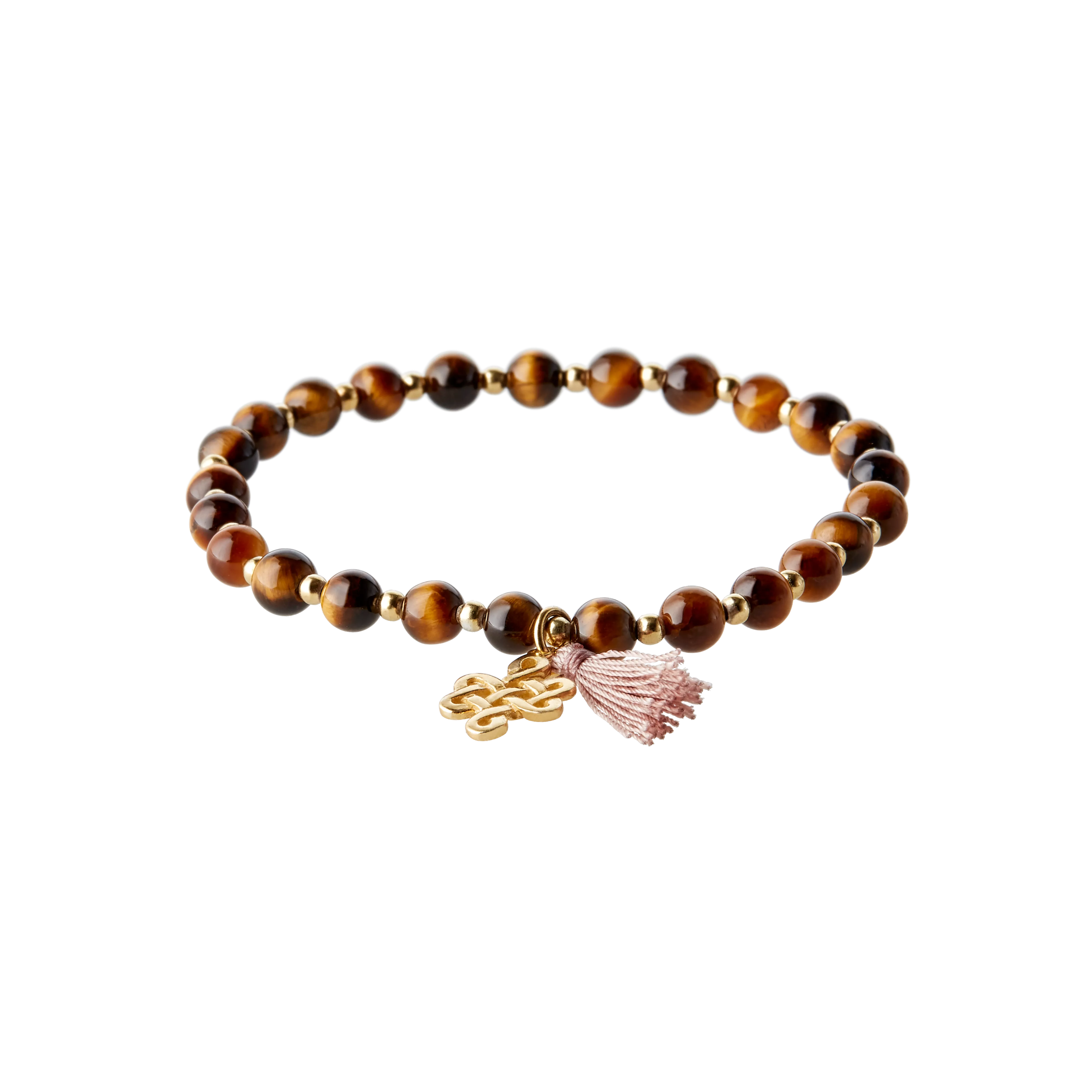 Vergoldetes Armband mit Schmucksteinen, houseofrituals, Braun, 925er Sterlingsilber, mit 18-karätigem Gold beschichtet; Schmucksteine: Tigerauge; Quaste: Nylon, RITUALS