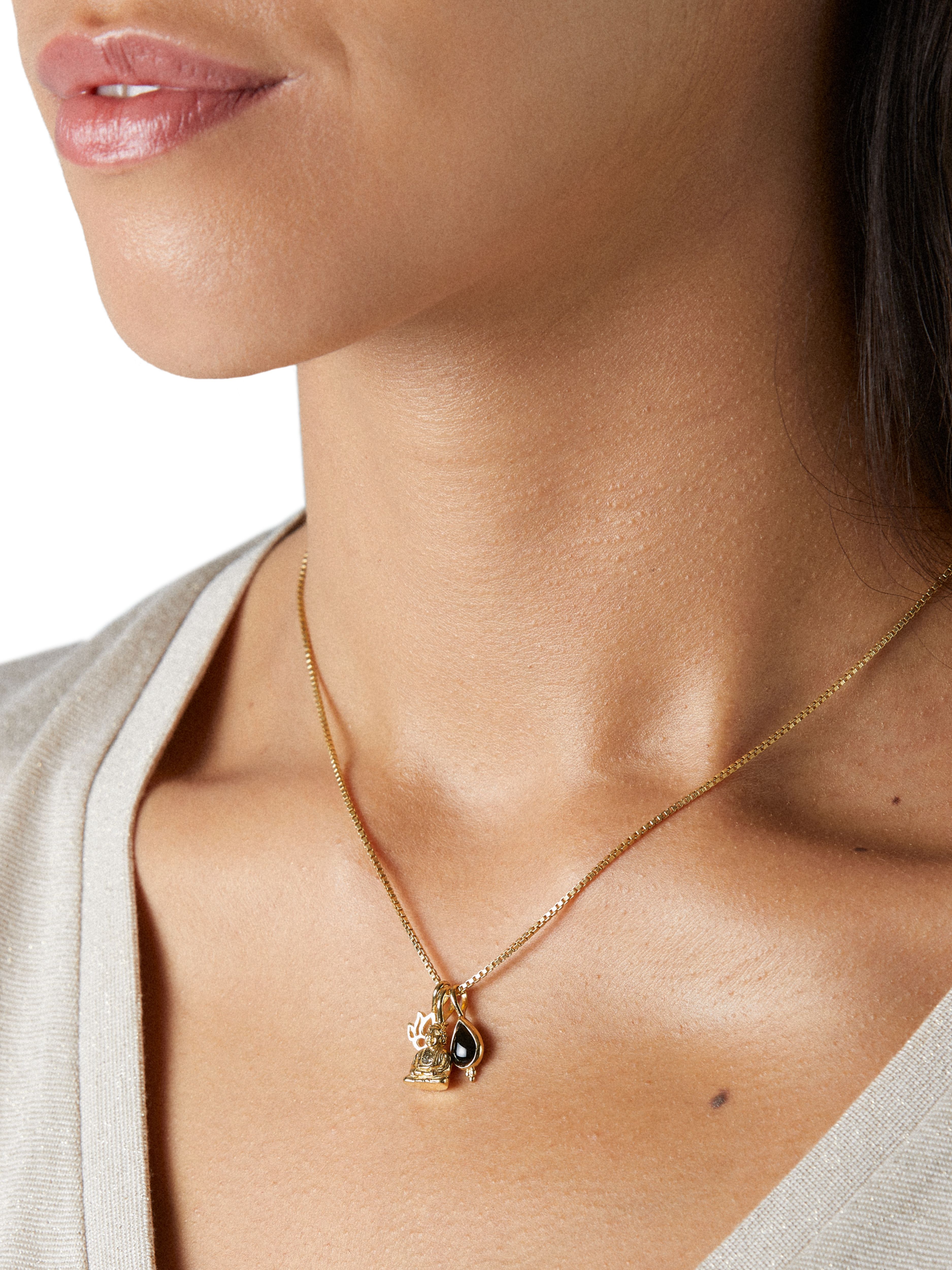 Black Onyx Pendant Necklace Studio with Model and Product