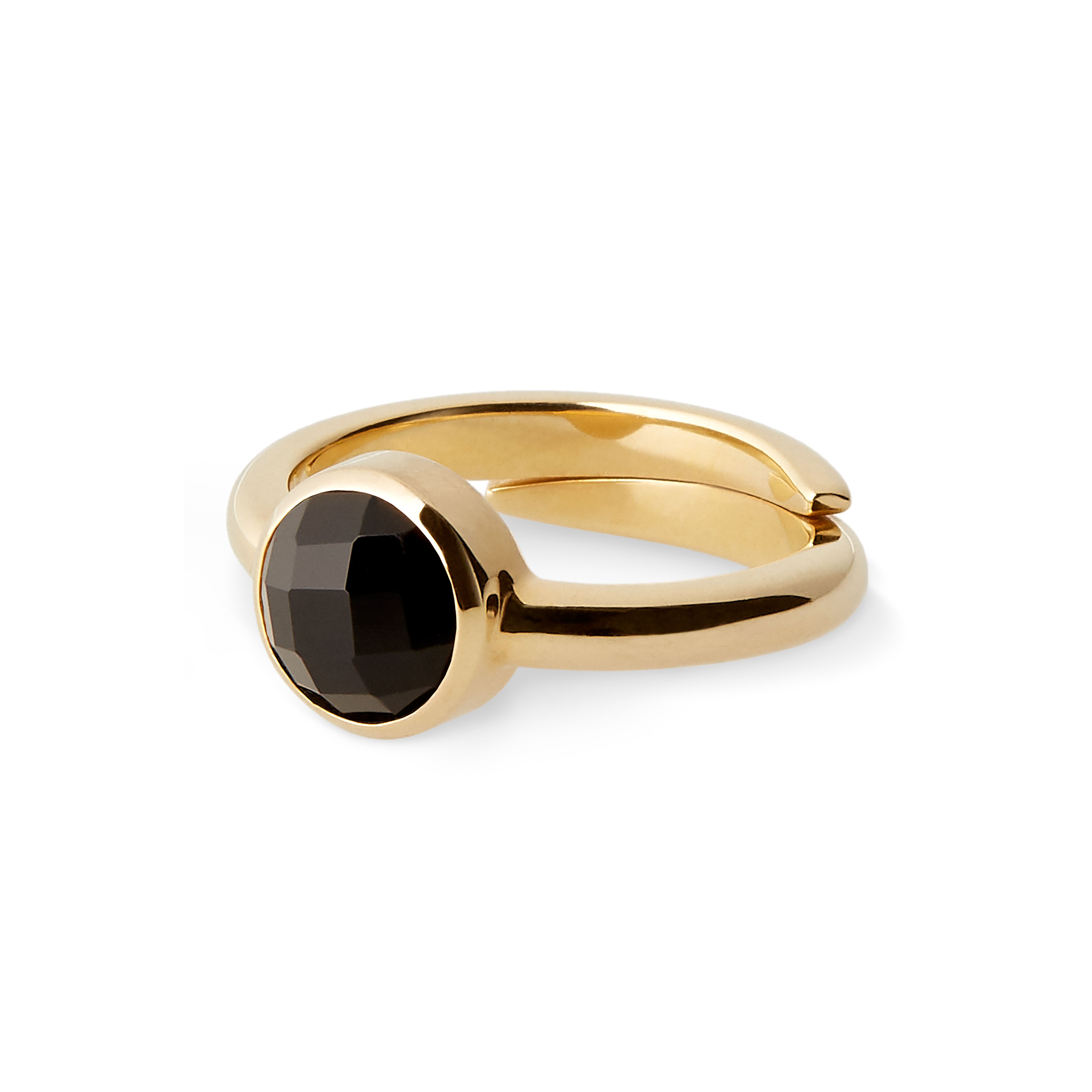 Vergoldeter Ring mit Schmuckstein, houseofrituals, Schwarz, Mit 18-karätigem Gold beschichtetes Messing; Vergoldung 5 Mikron; Schmucksteine: Schwarzer Onyx, RITUALS