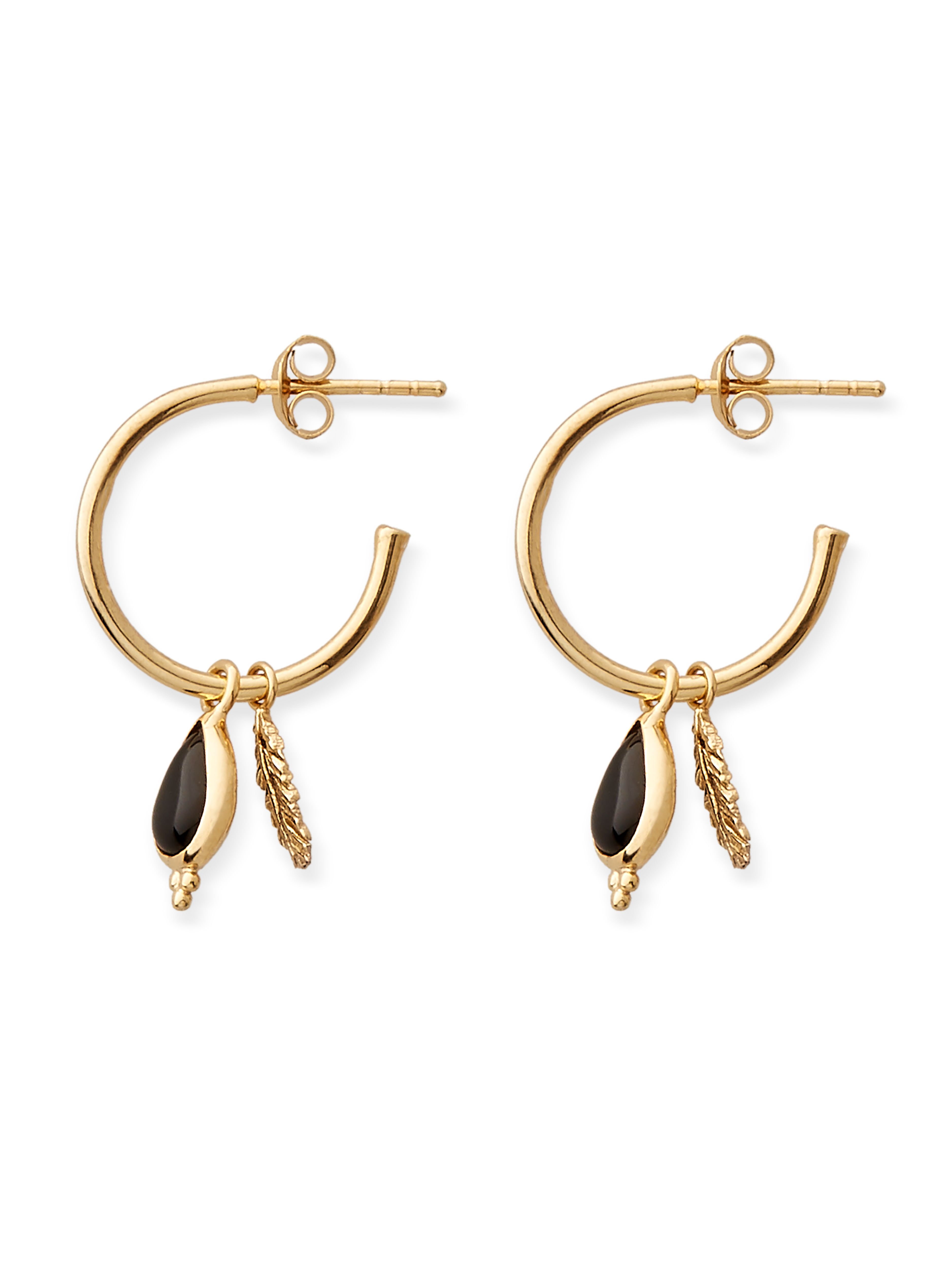 Black Onyx Pendant Hoops Gold Plated