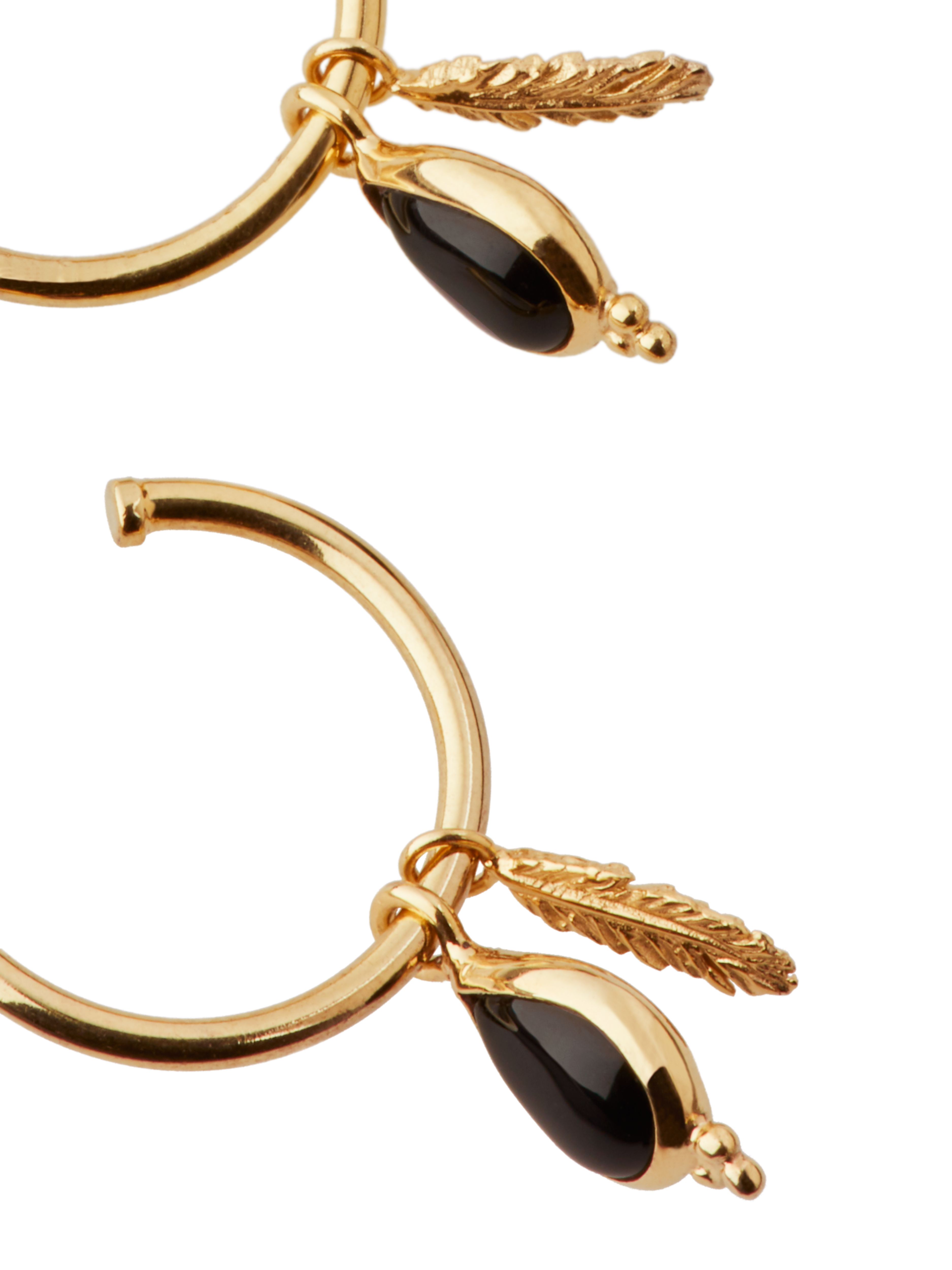 Black Onyx Pendant Hoops Gold Plated