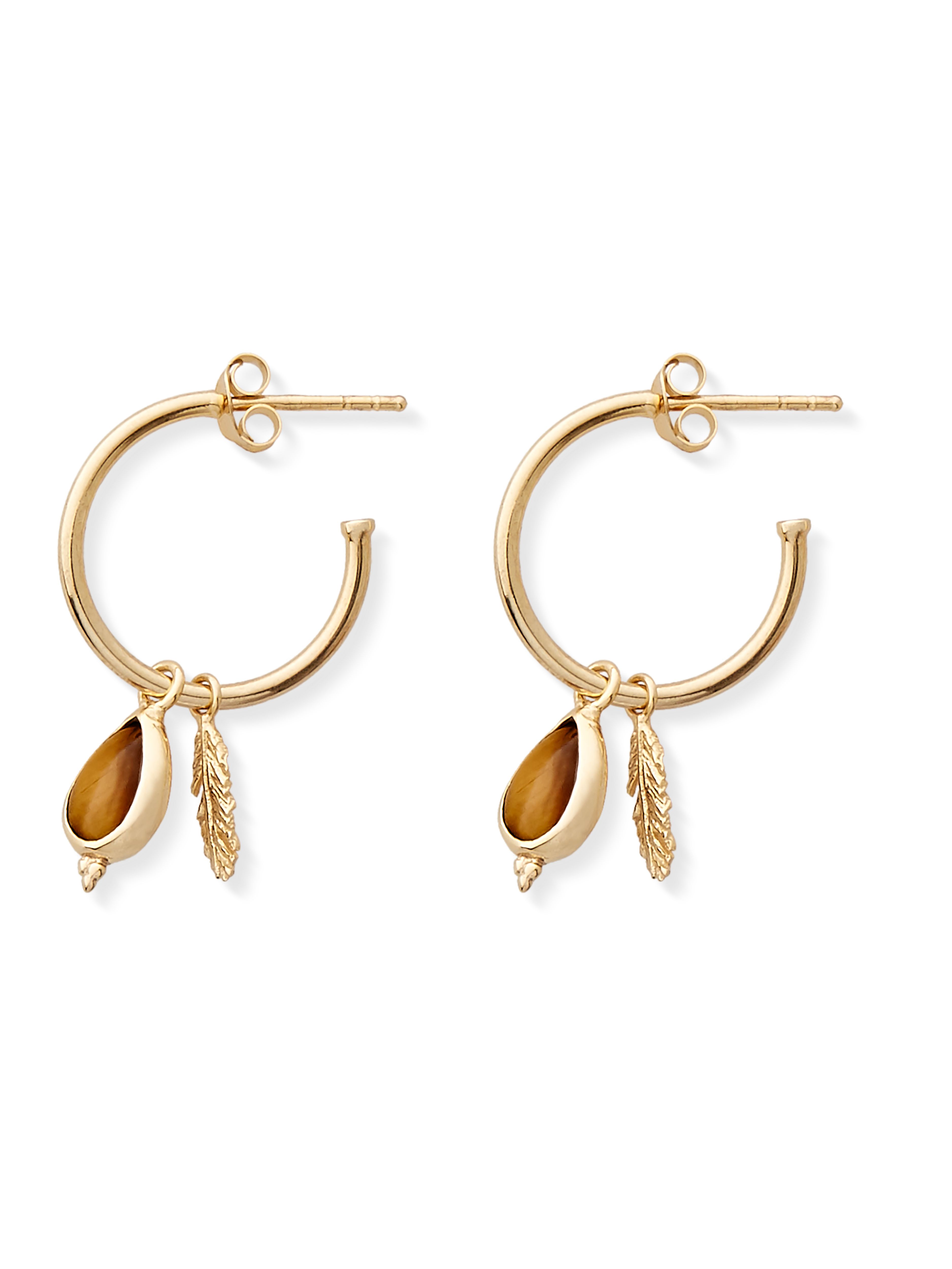 Tiger Eye Pendant Hoops Gold Plated
