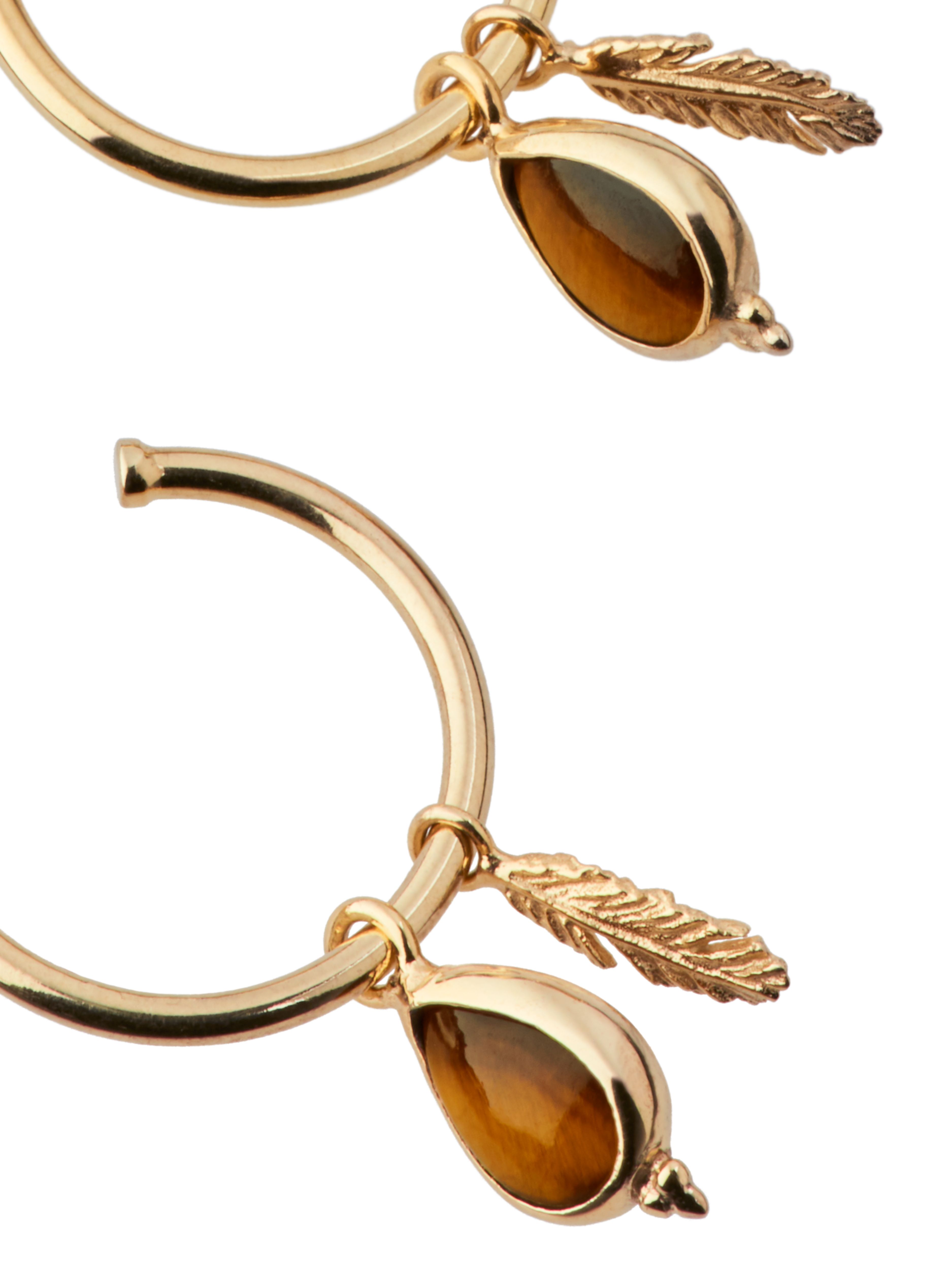 Tiger Eye Pendant Hoops Gold Plated