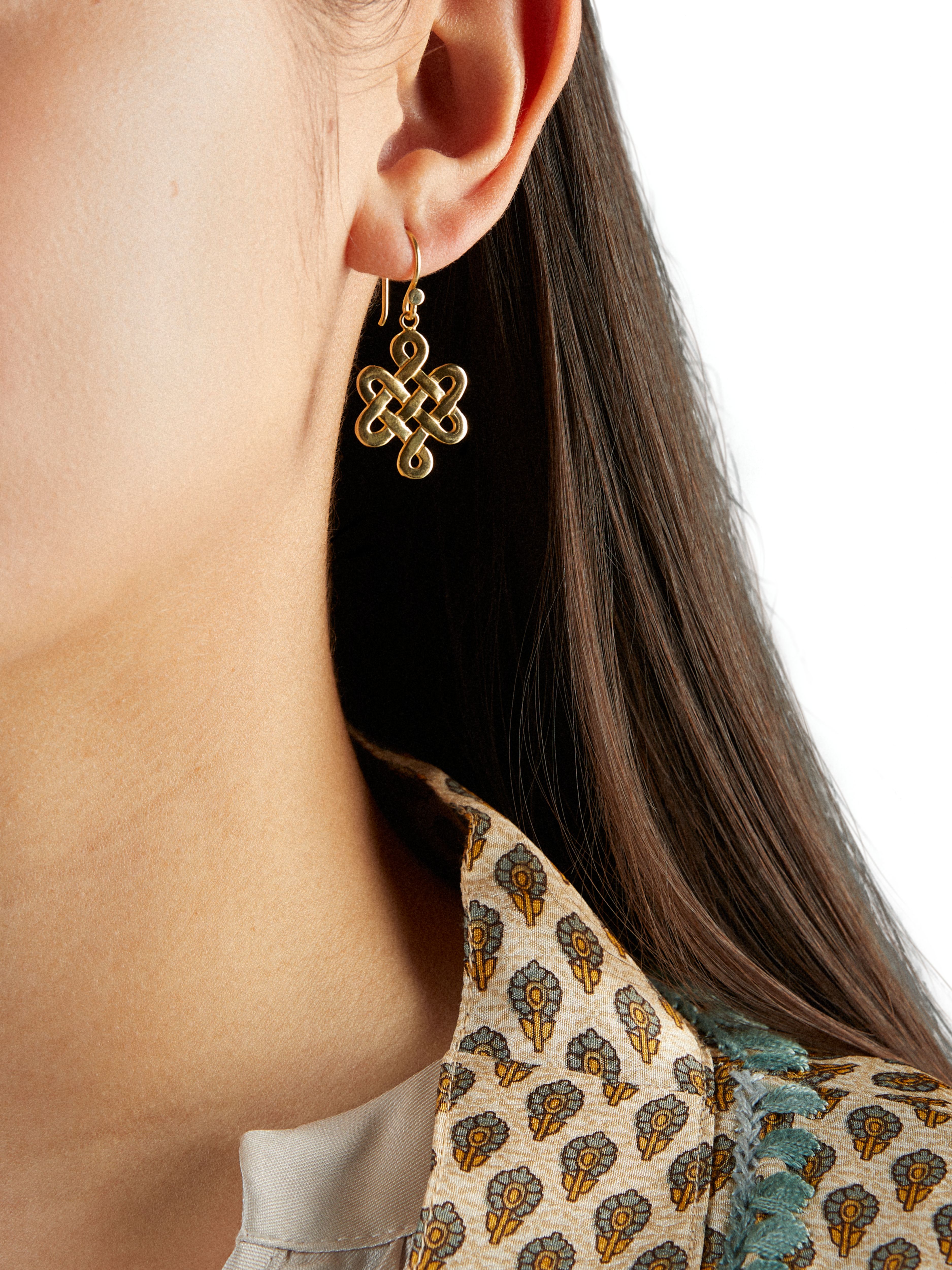 Infinity Pendant Earrings Gold Plated Studio with Model and Product