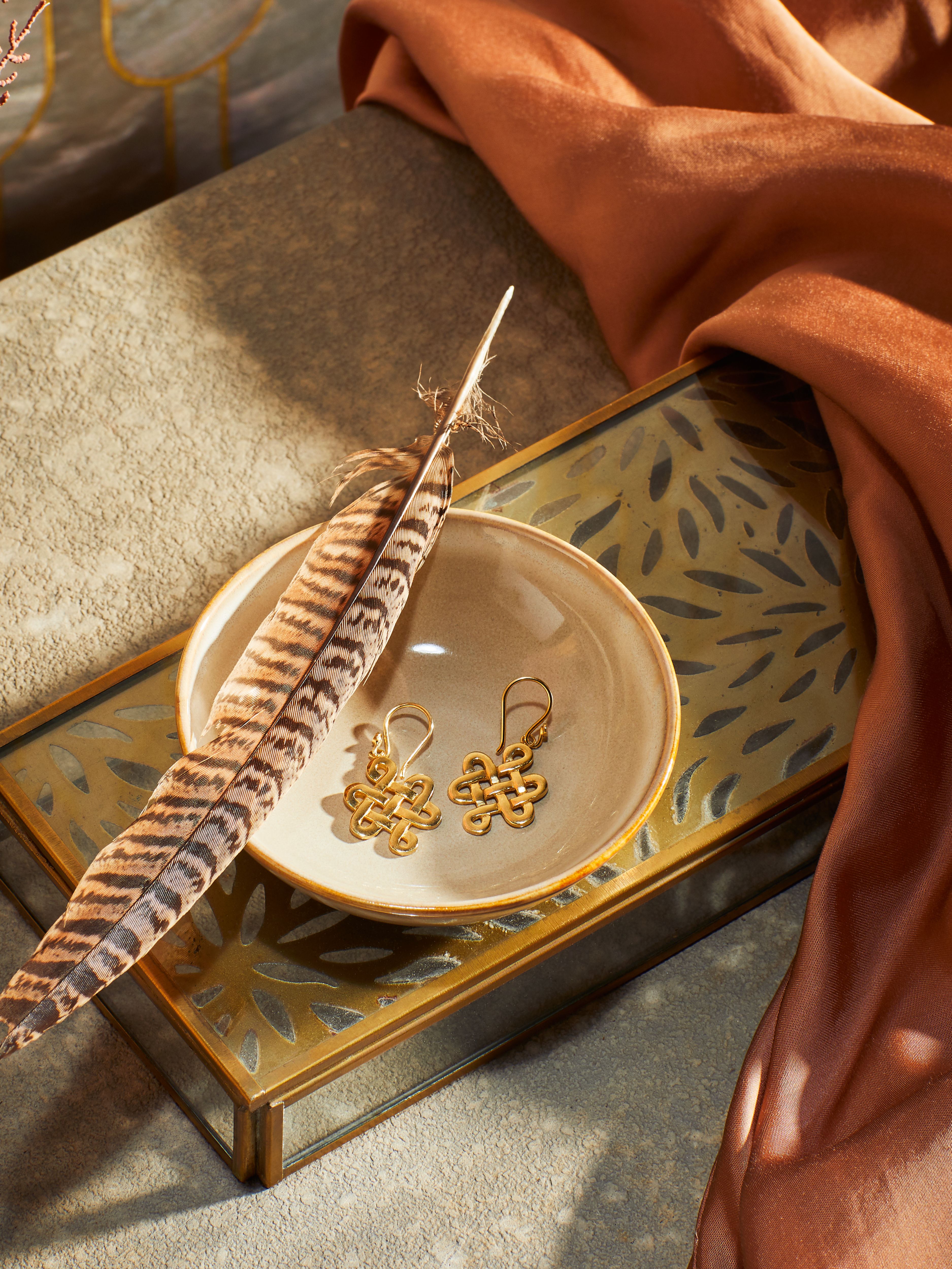 Infinity Pendant Earrings Gold Plated Lifestyle with Product