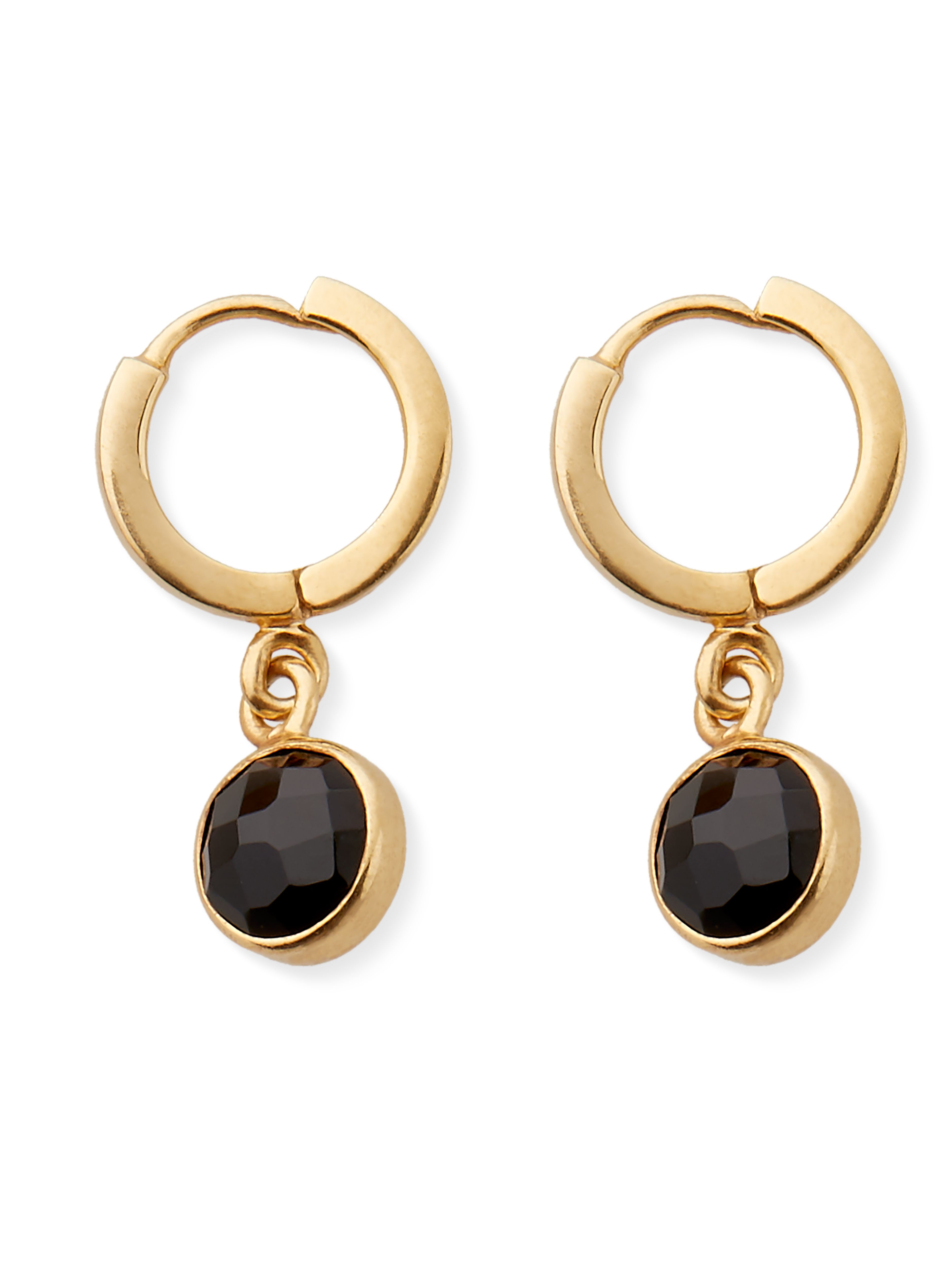 Black Onyx Hoops Round Cut Gold Plated