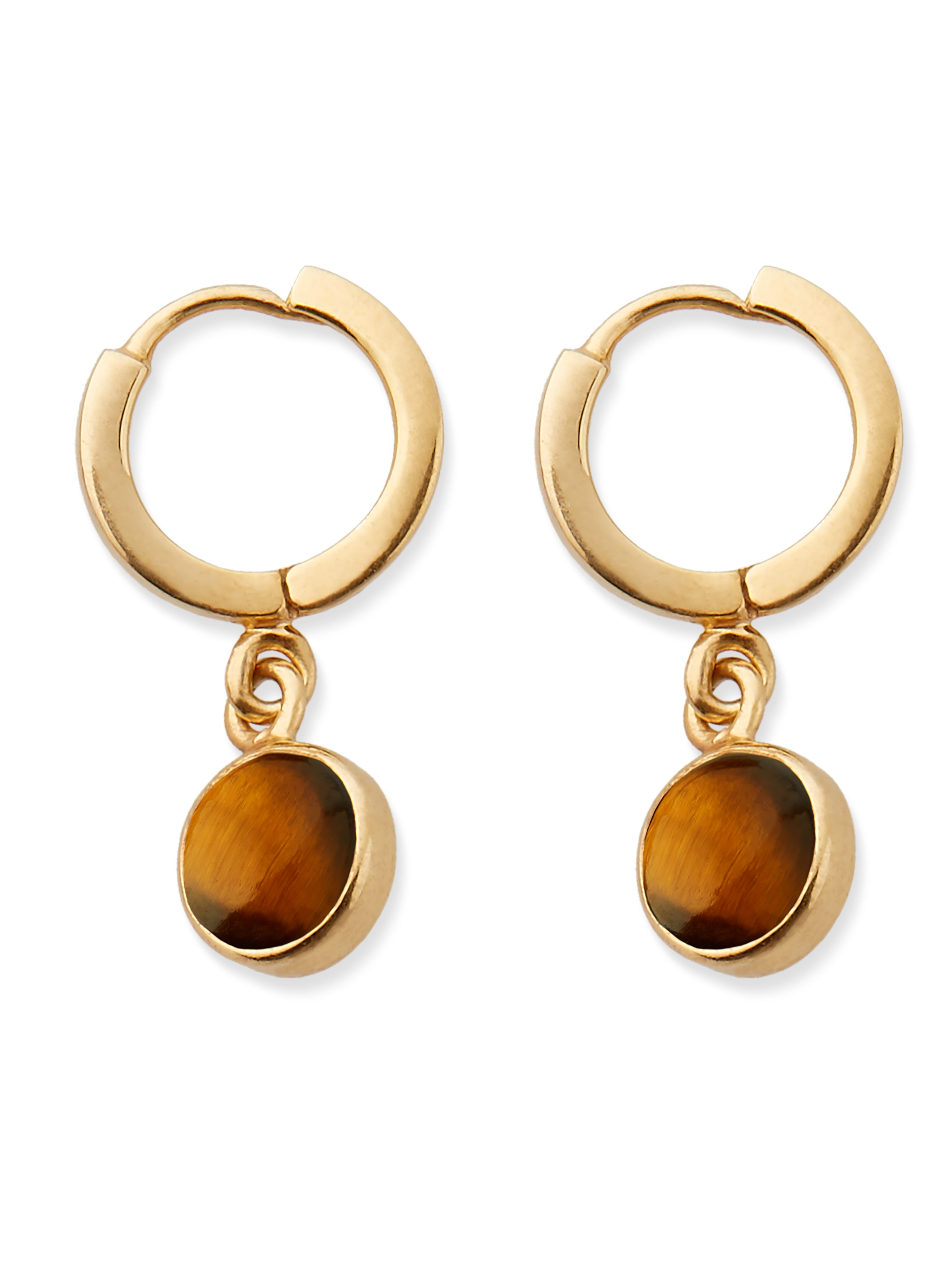 Tiger Eye Hoops Round Cut Gold Plated
