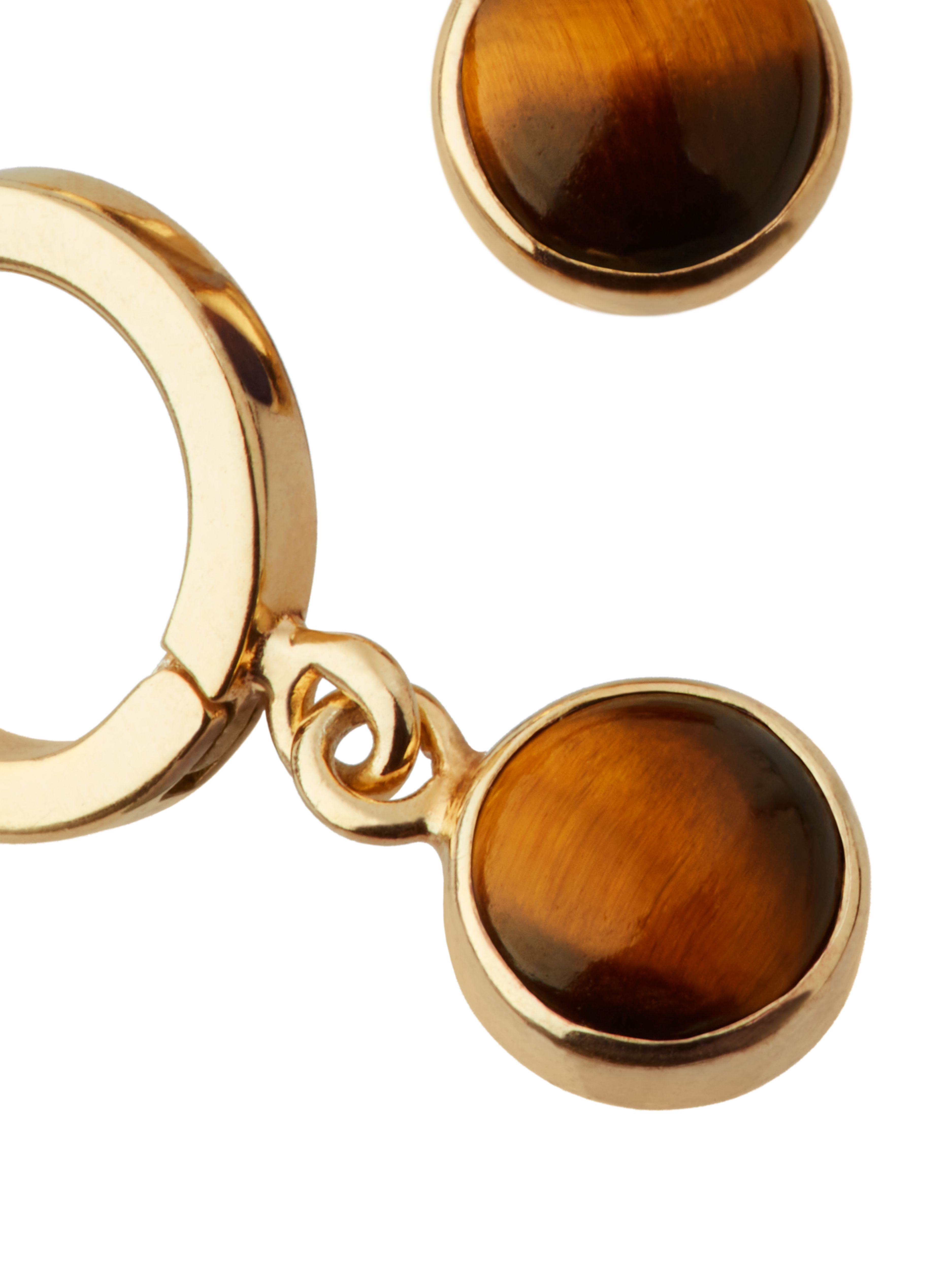 Tiger Eye Hoops Round Cut Gold Plated