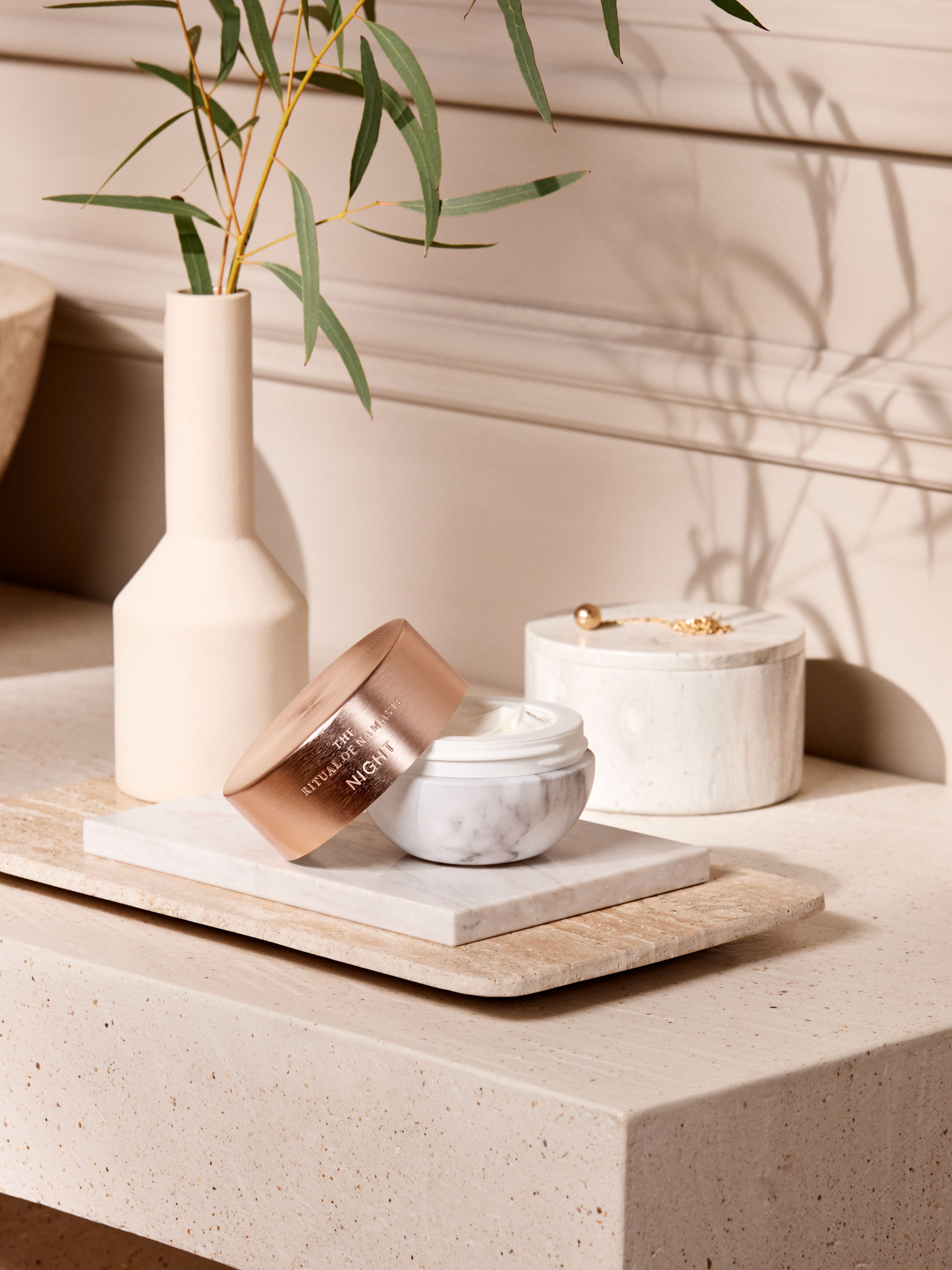 The Ritual of Namaste Glow Anti-Ageing Night Cream Lifestyle with Product