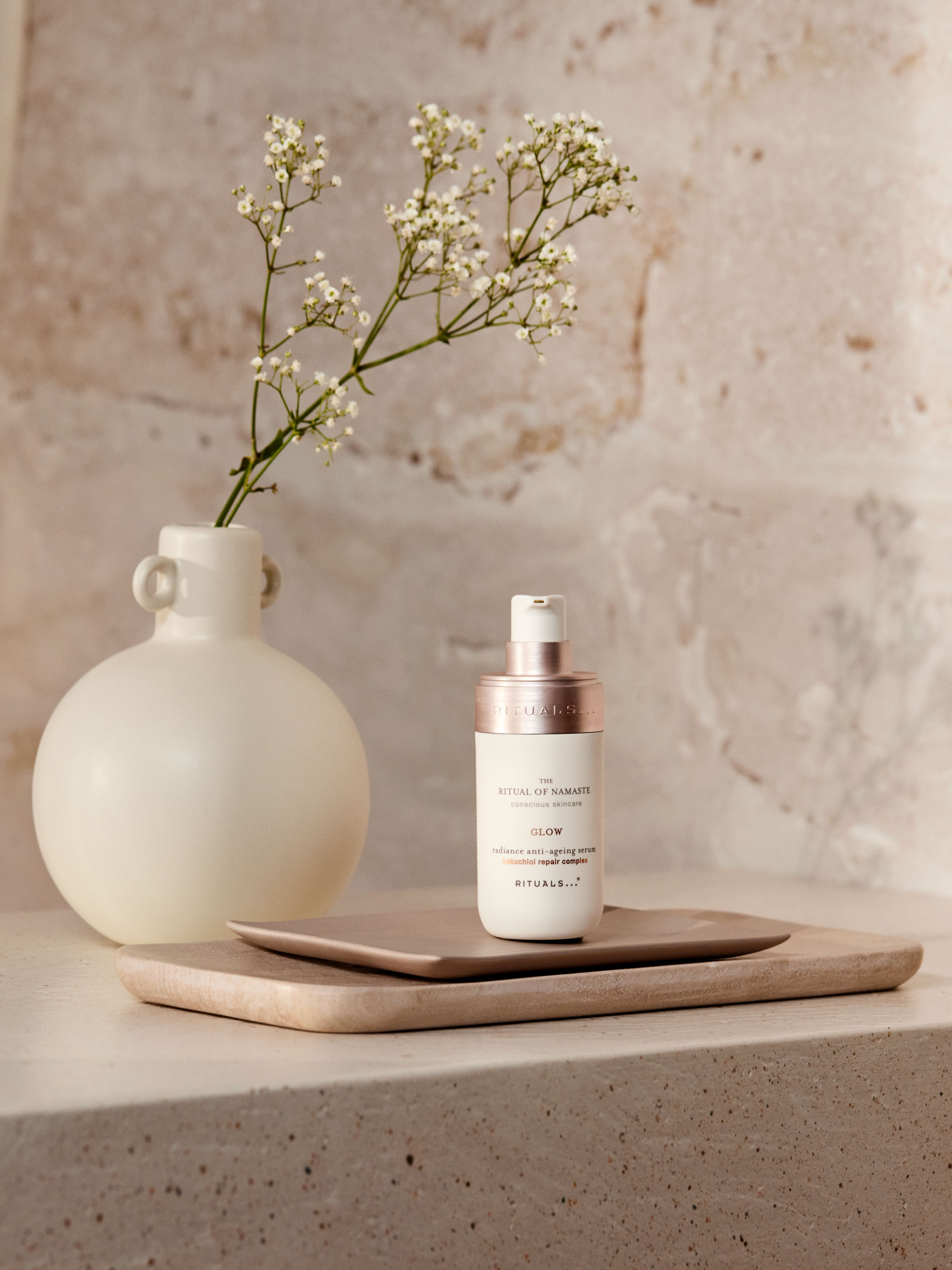 The Ritual of Namaste Glow Anti-Ageing Serum Lifestyle with Product