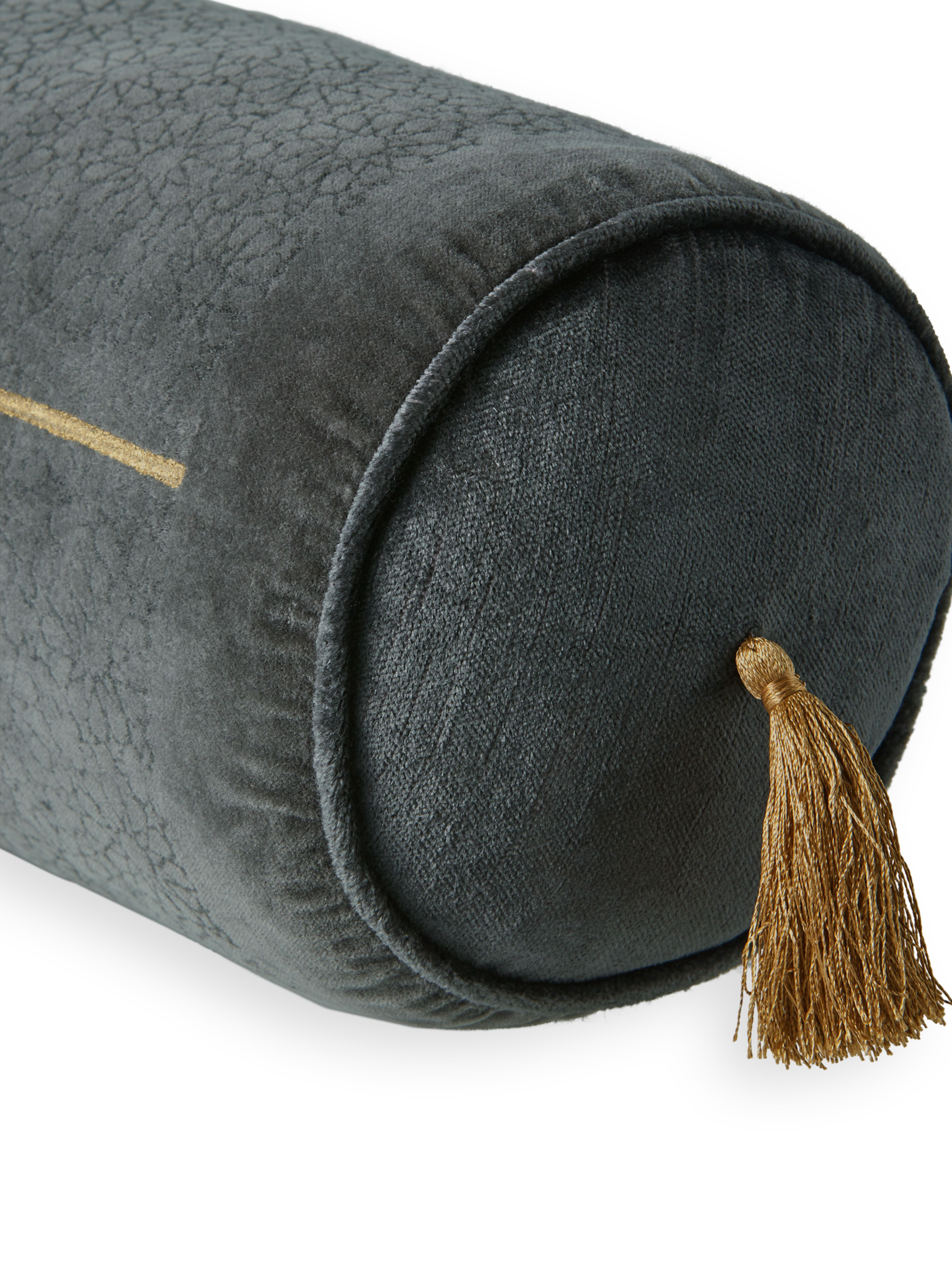 Vellore Cotton Velvet Bolster Cushion Grey Blue