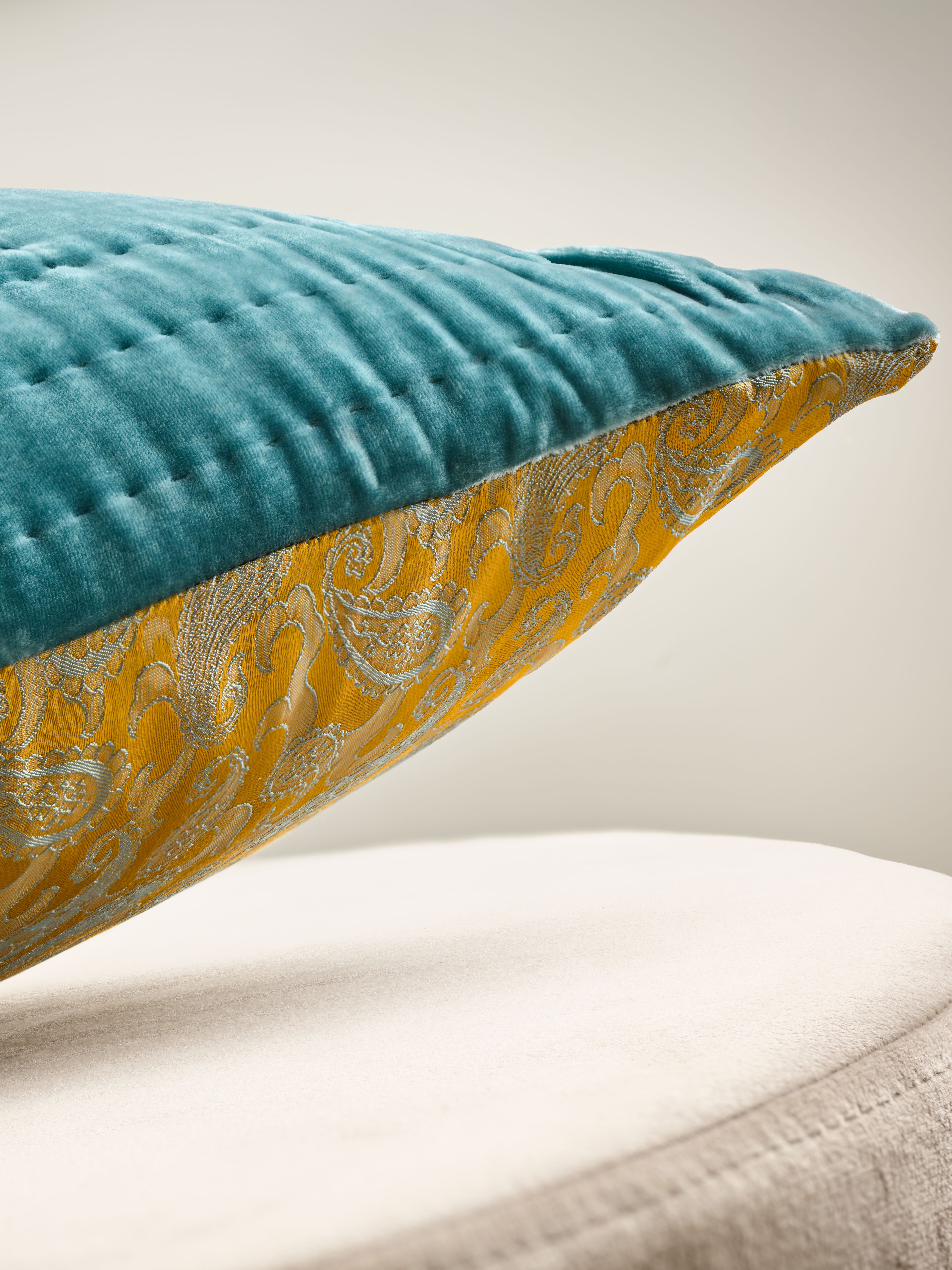 Saigon Silk Cushion case 50x50cm Ocean Turquoise Lifestyle with Product Elements