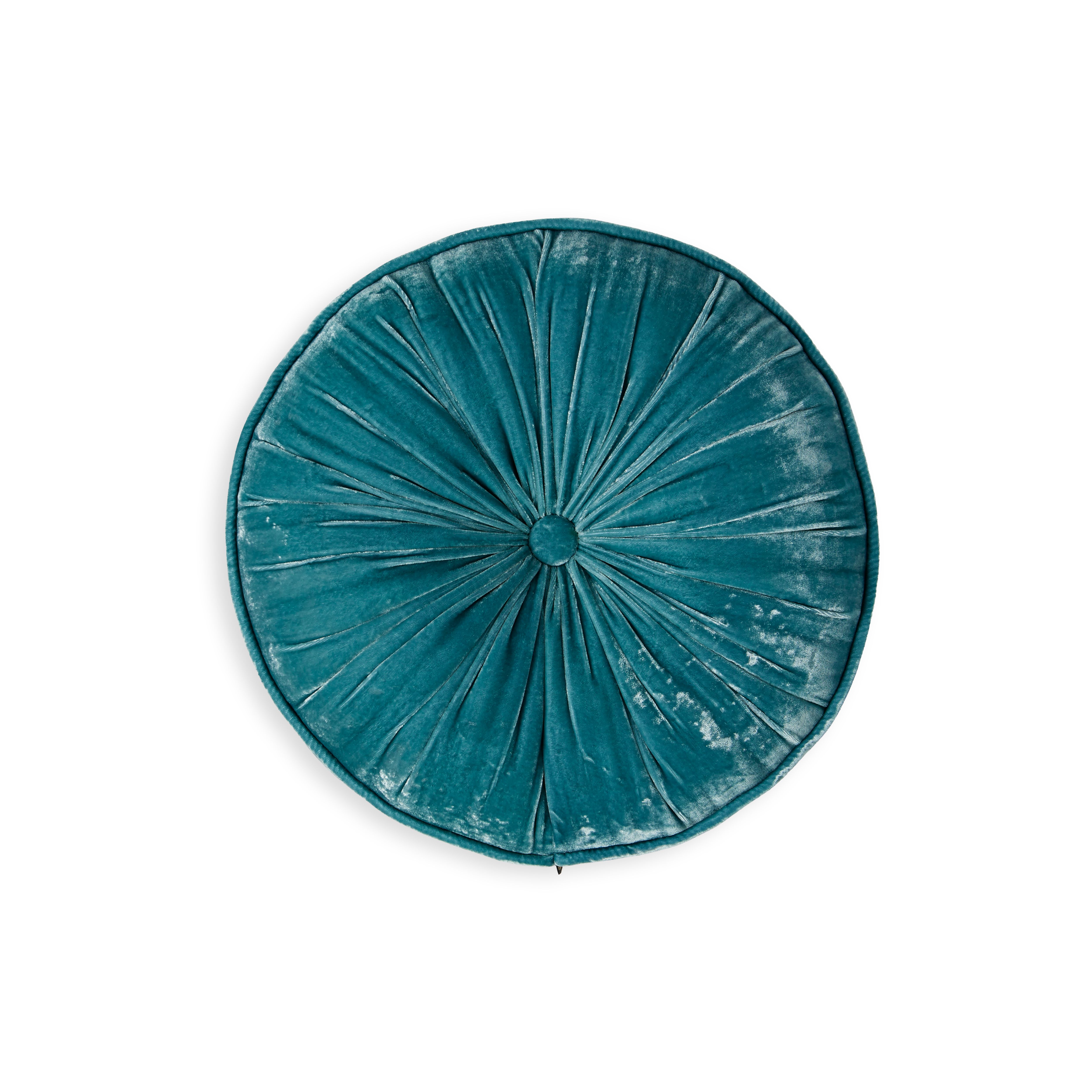 Rundes Kissen aus Viskose, Seide und Samt, houseofrituals, Blau, Viskose 82 %, Seide 18 %, RITUALS