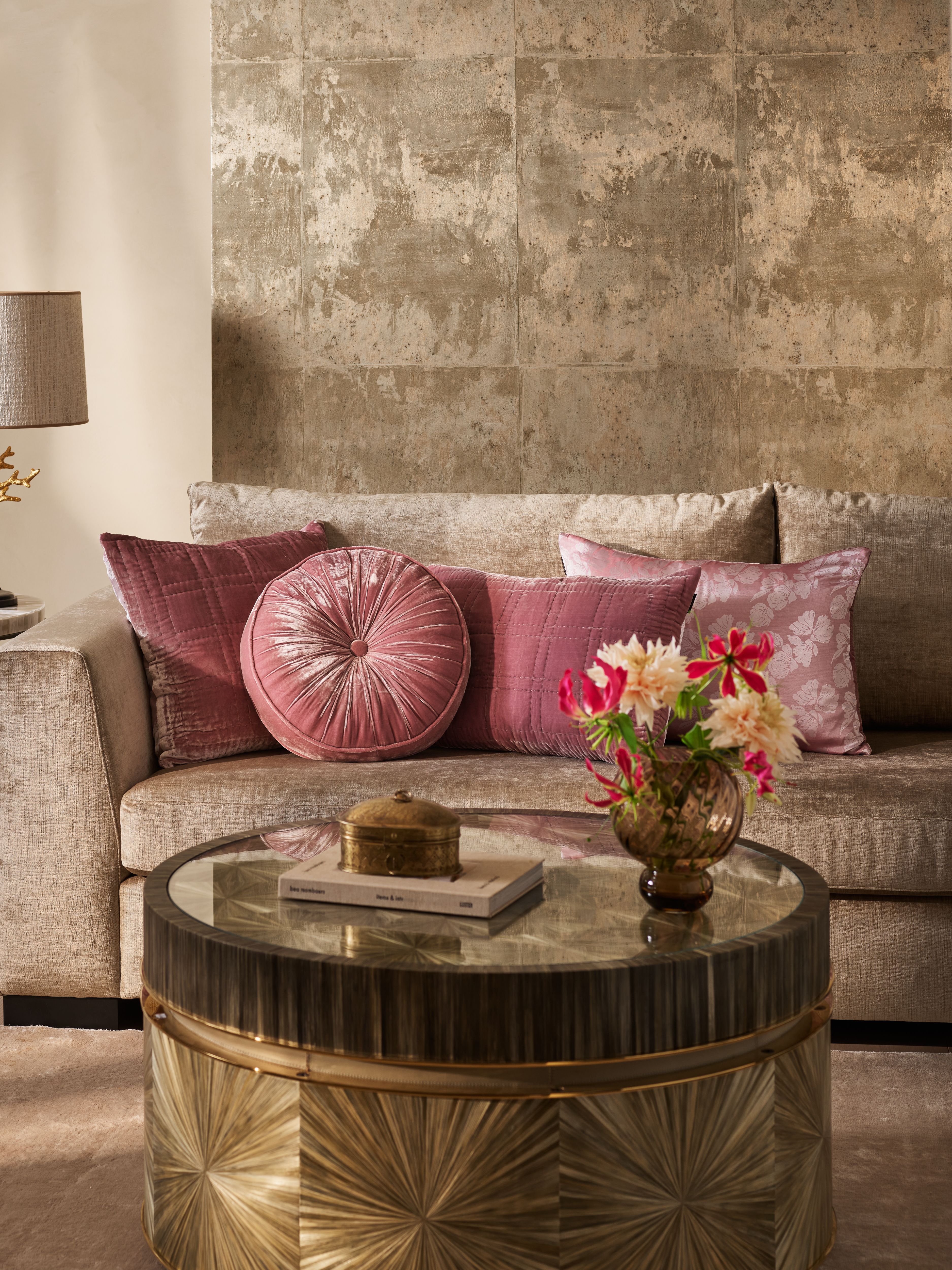Saigon Silk Cushion case 50x50cm Blush Pink Lifestyle with Product