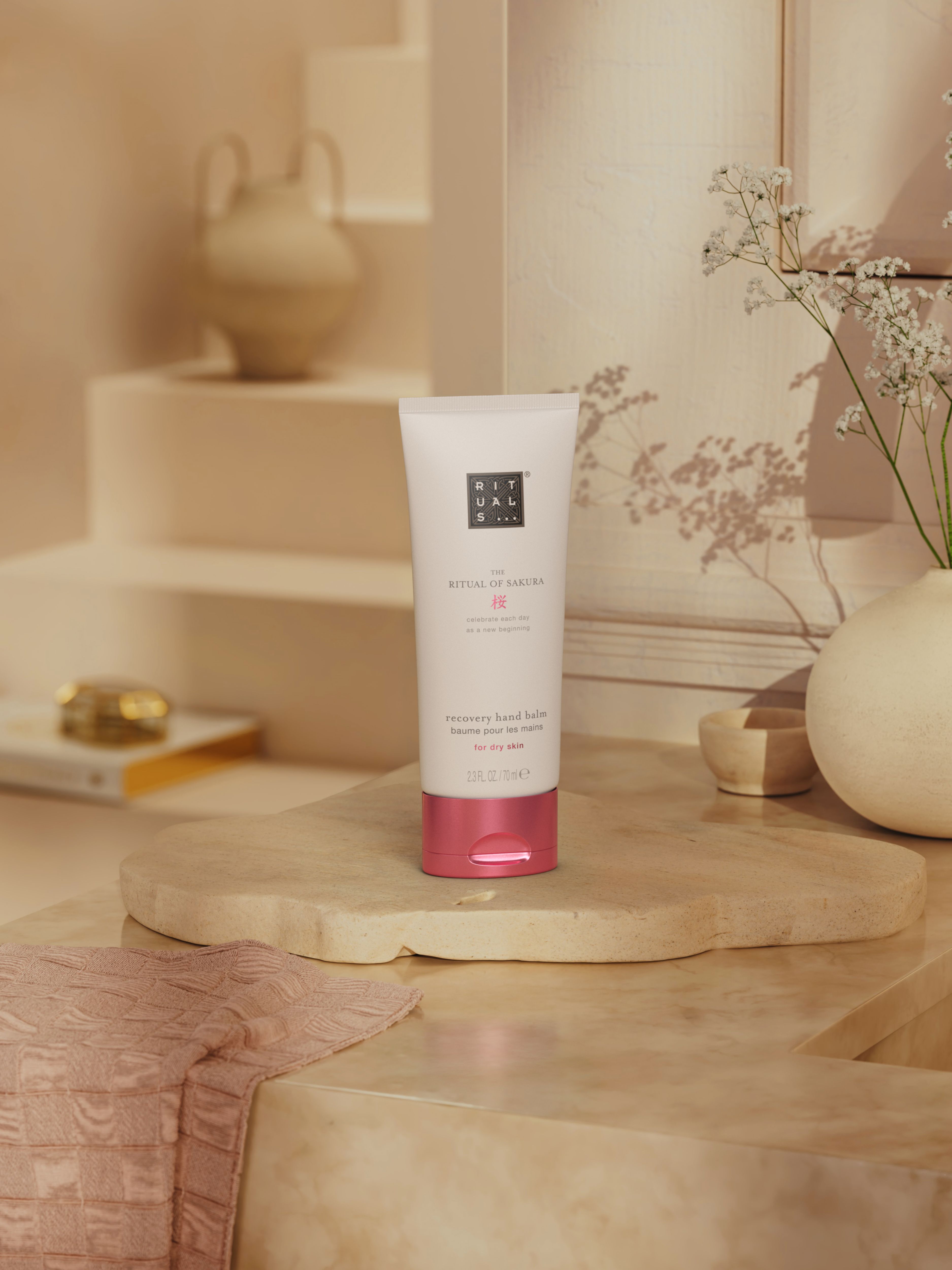 The Ritual of Sakura Hand Balm 70ml Lifestyle with Product