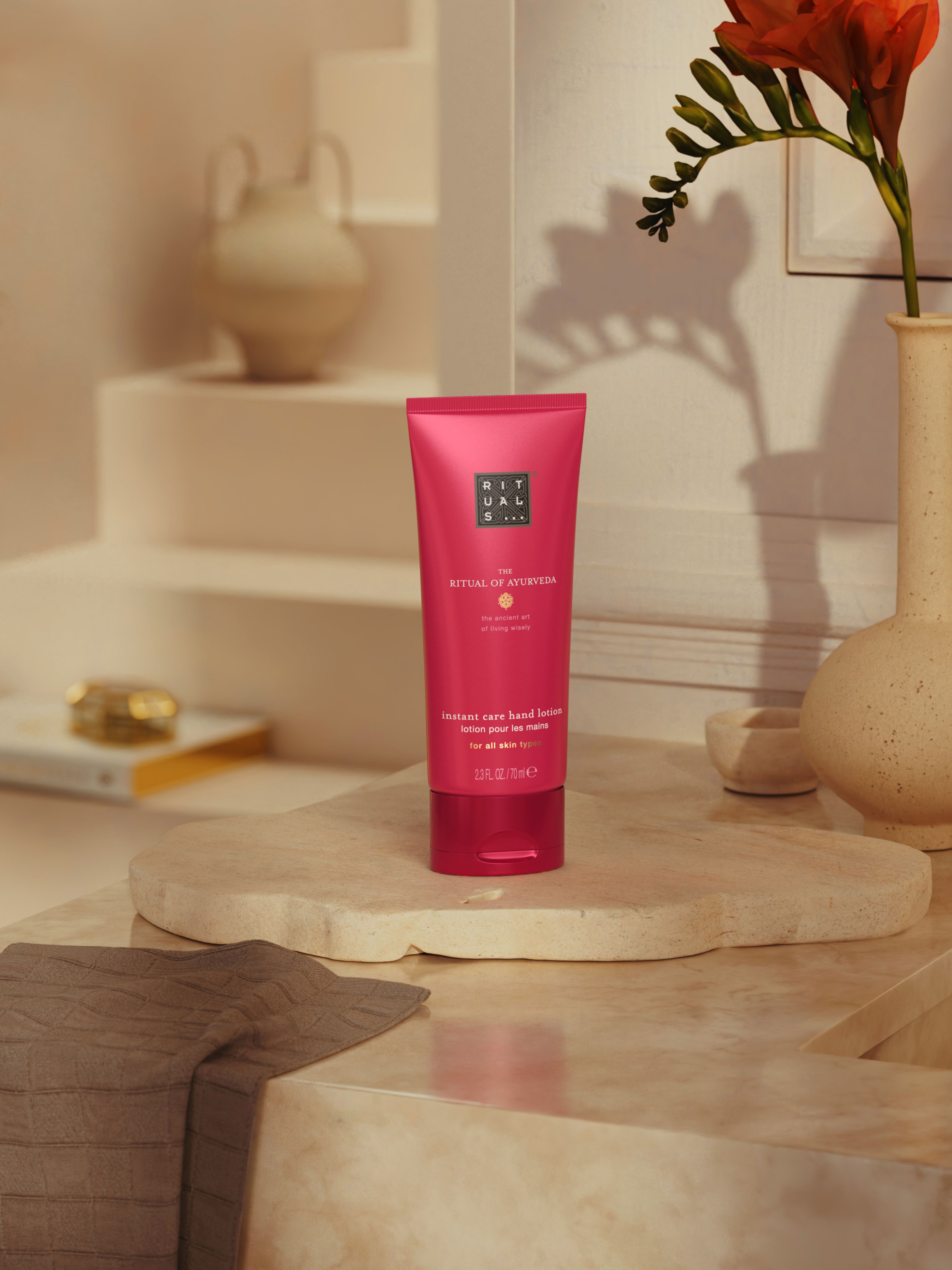 The Ritual of Ayurveda Hand Lotion Lifestyle with Product