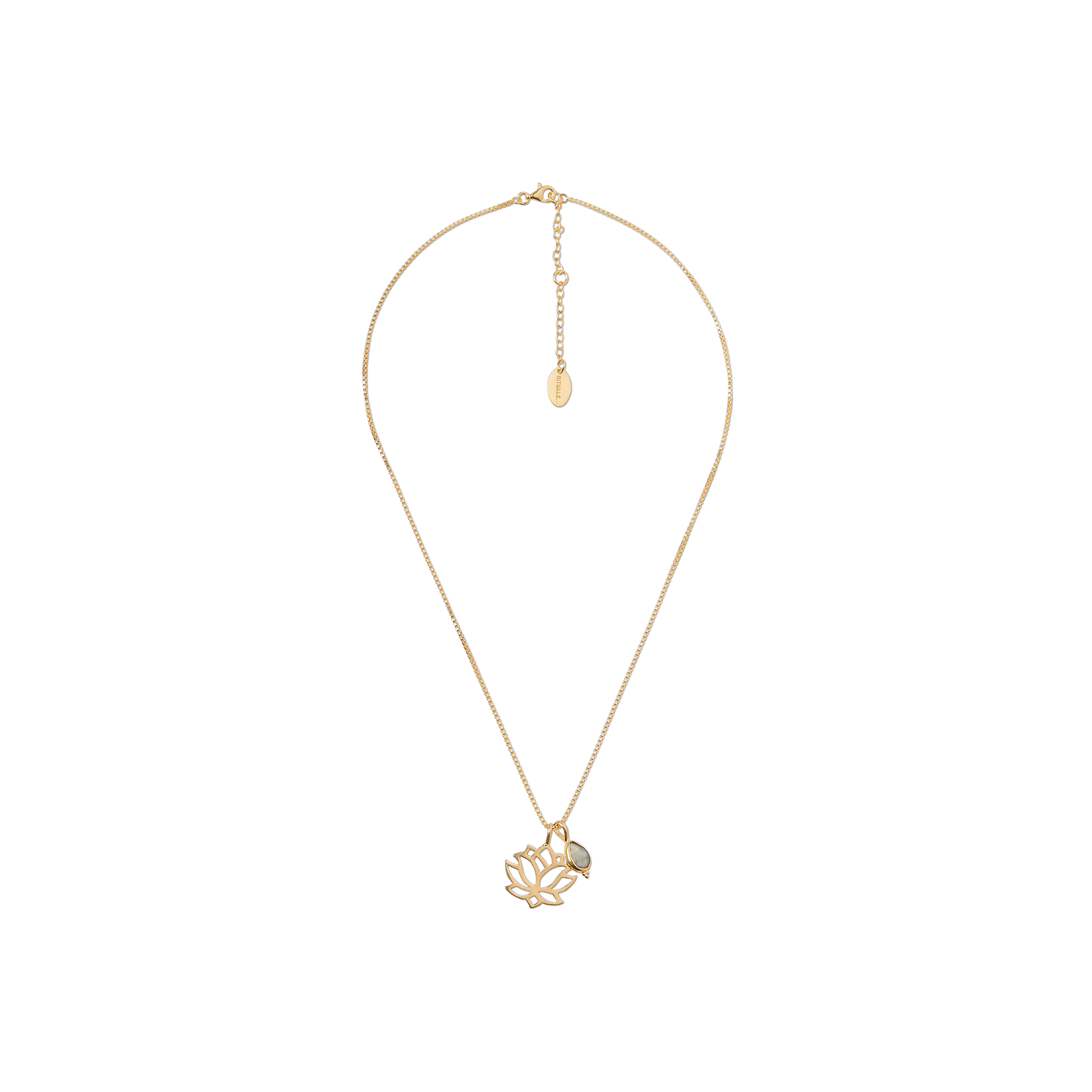 Vergoldete Kette mit Schmuckstein, houseofrituals, Grey, 925er Sterlingsilber, mit 18-karätigem Gold beschichtet; Schmuckstein: Labradorit, RITUALS