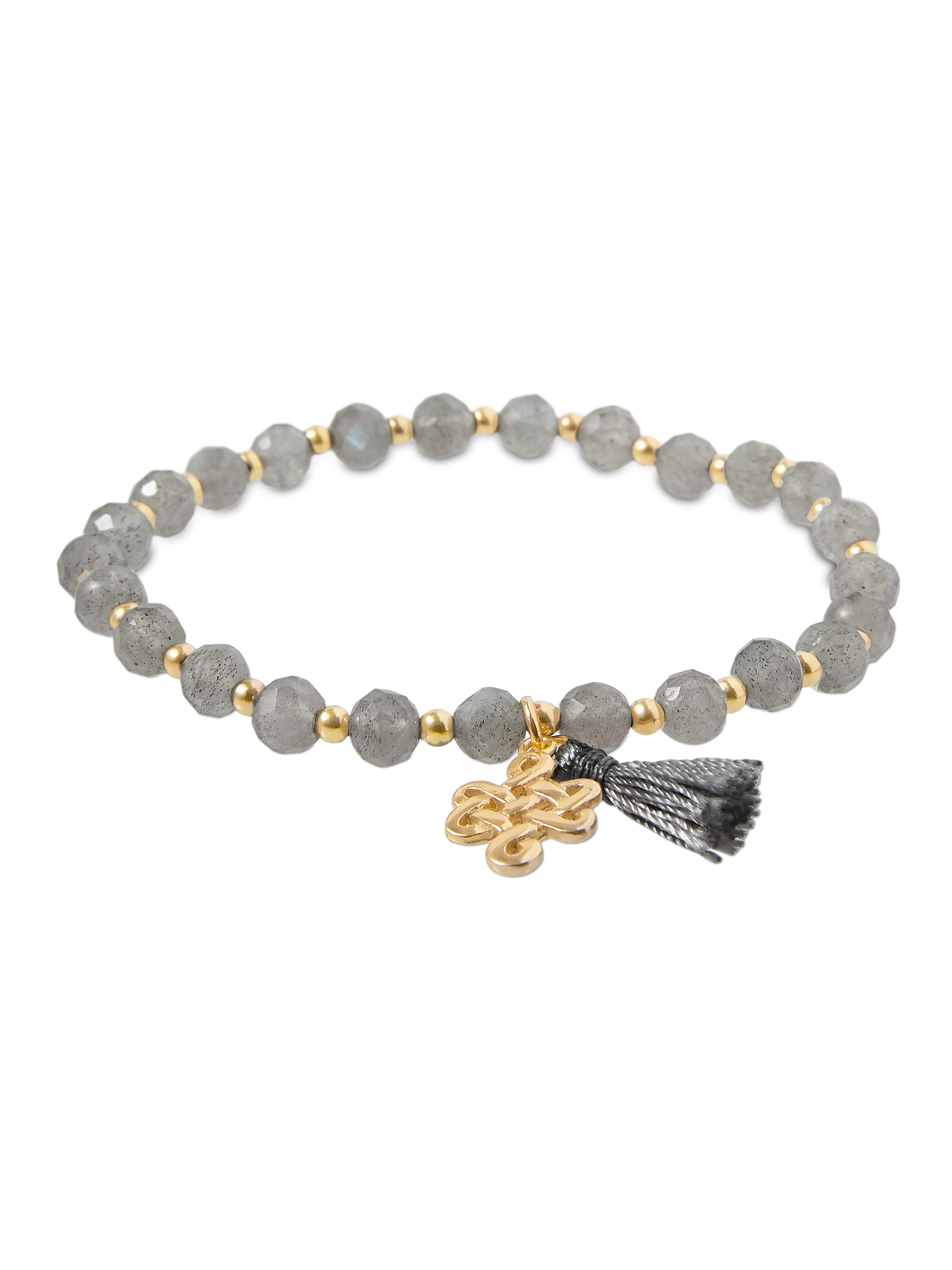 bracelet plaqué or avec labradorite, houseofrituals, Grey, Argent sterling 925 plaqué or 18 carats ; pierres fines : labradorite ; pompon : nylon, RITUALS