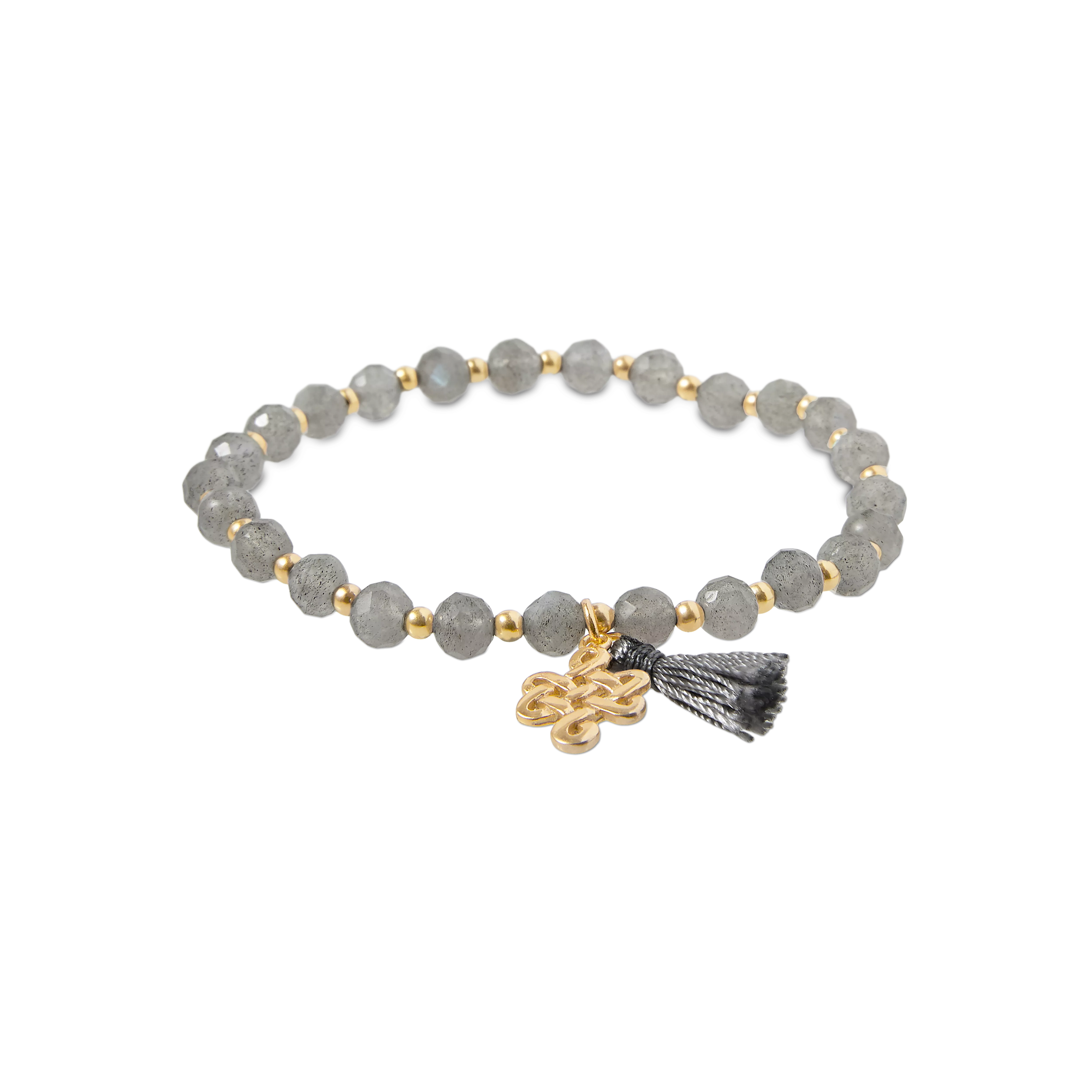 bracelet plaqué or avec labradorite, houseofrituals, Grey, Argent sterling 925 plaqué or 18 carats ; pierres fines : labradorite ; pompon : nylon, RITUALS