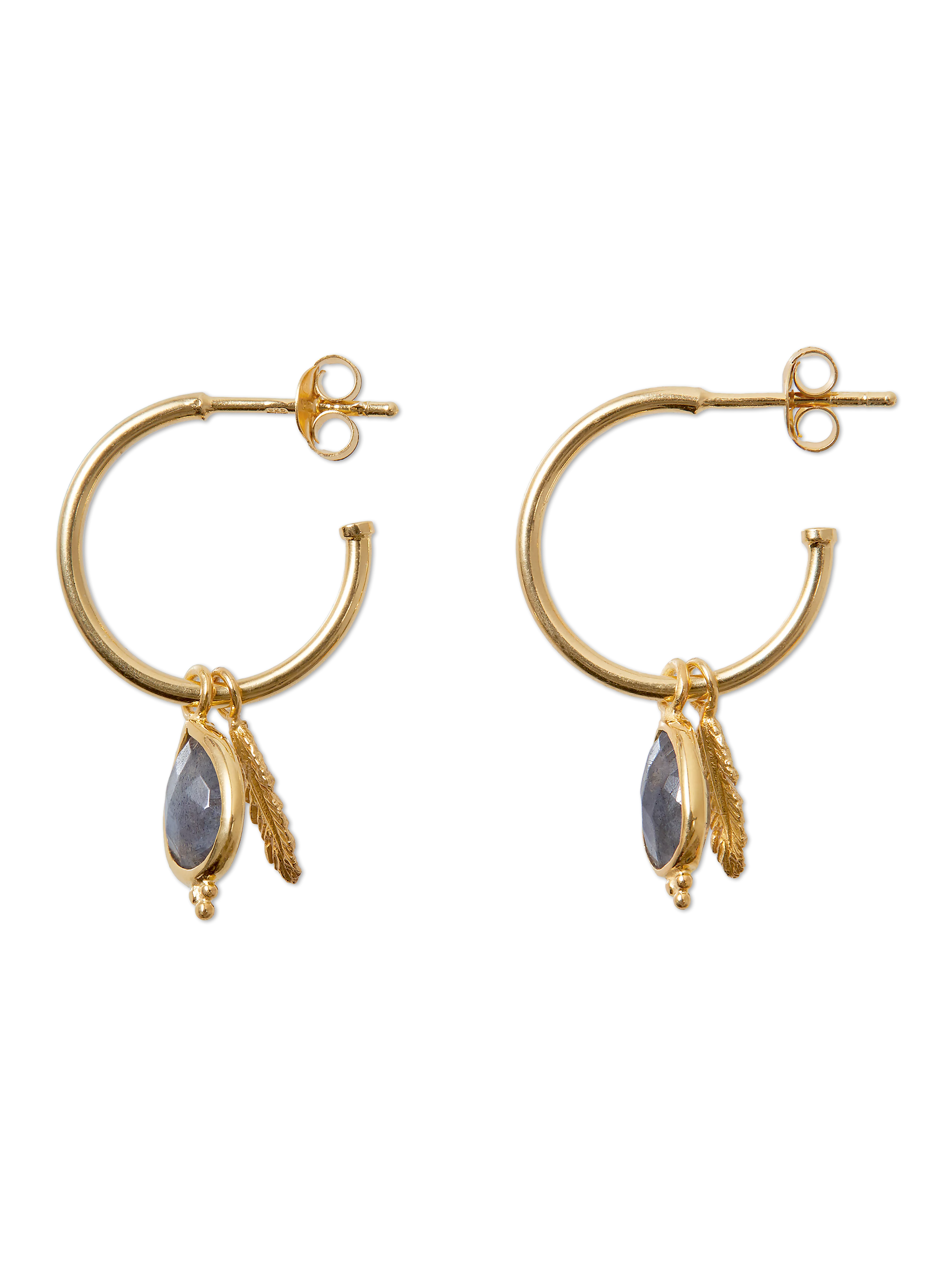 gold plated hoops with gemstone, houseofrituals, Grey, 925 Sterling silver 18 karat gold plated; Gemstones: Labradorite, RITUALS