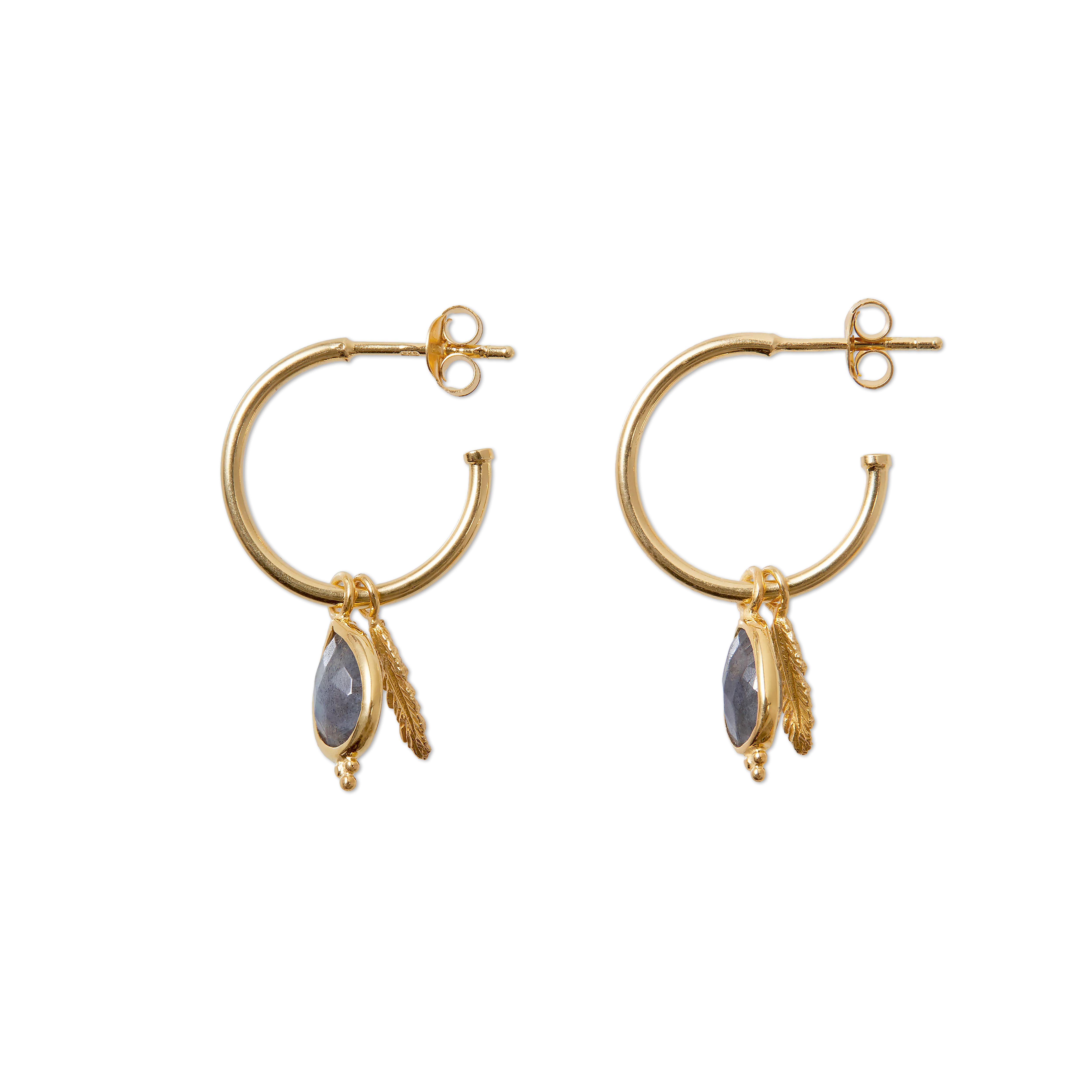 vergulde oorringen met edelsteen, houseofrituals, Grey, 925 Sterling zilver, verguld met 18-karaats goud; Edelstenen: Labradoriet, RITUALS