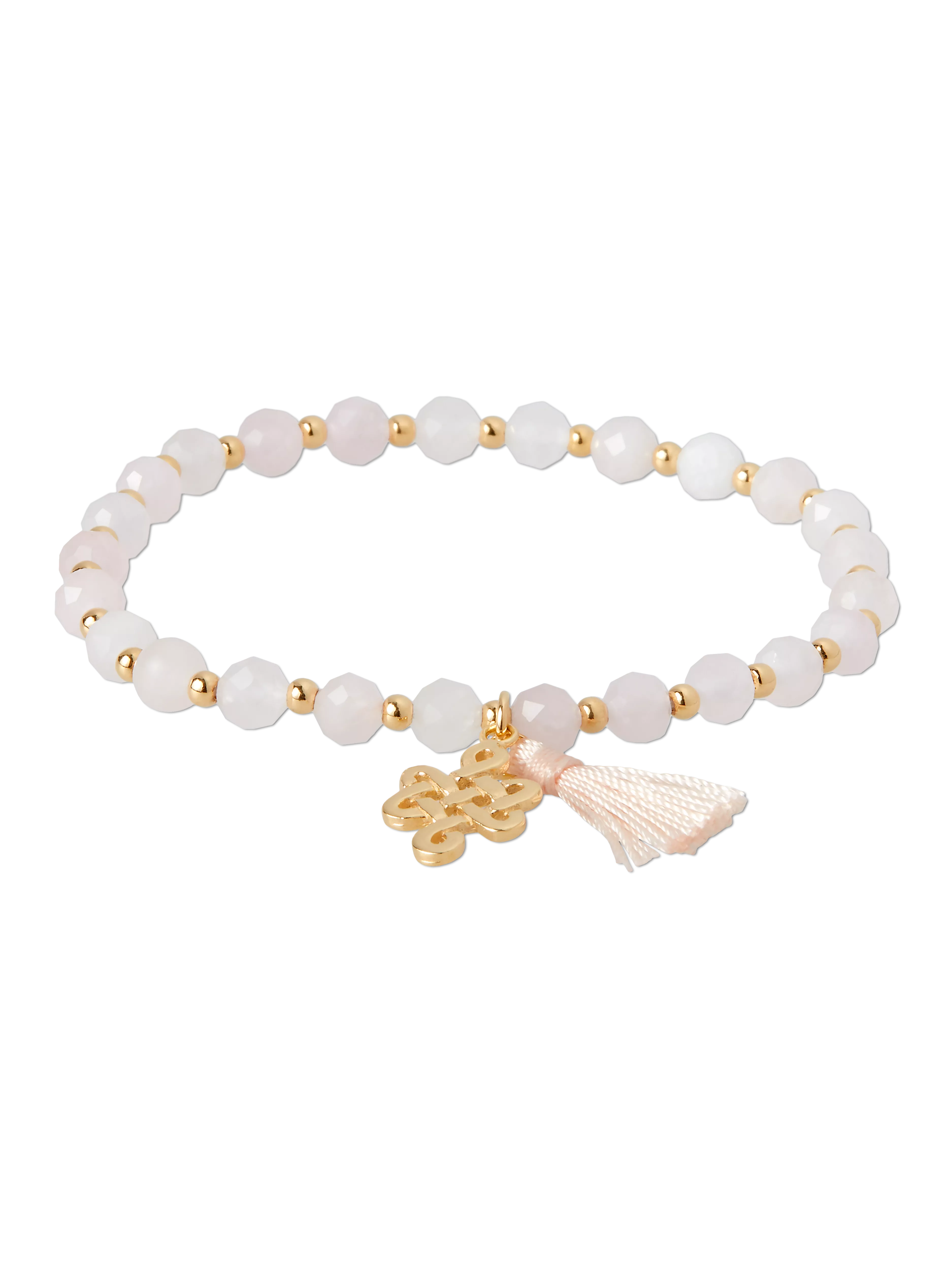 bracelet plaqué or avec quartz rose, houseofrituals, Pink, Argent sterling 925 plaqué or 18 carats ; pierres fines : quartz rose ; pompon : nylon, RITUALS