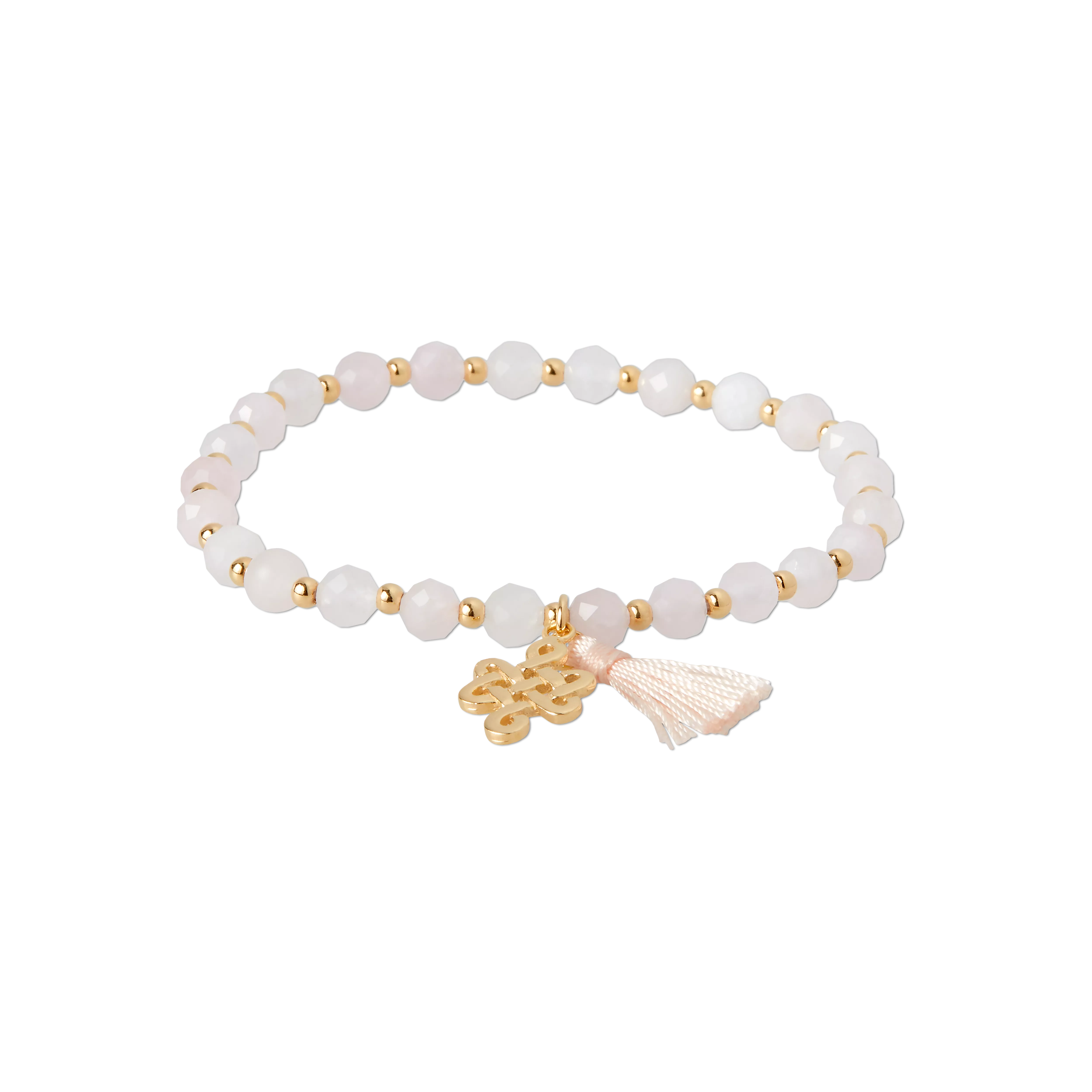 bracelet plaqué or avec quartz rose, houseofrituals, Pink, Argent sterling 925 plaqué or 18 carats ; pierres fines : quartz rose ; pompon : nylon, RITUALS