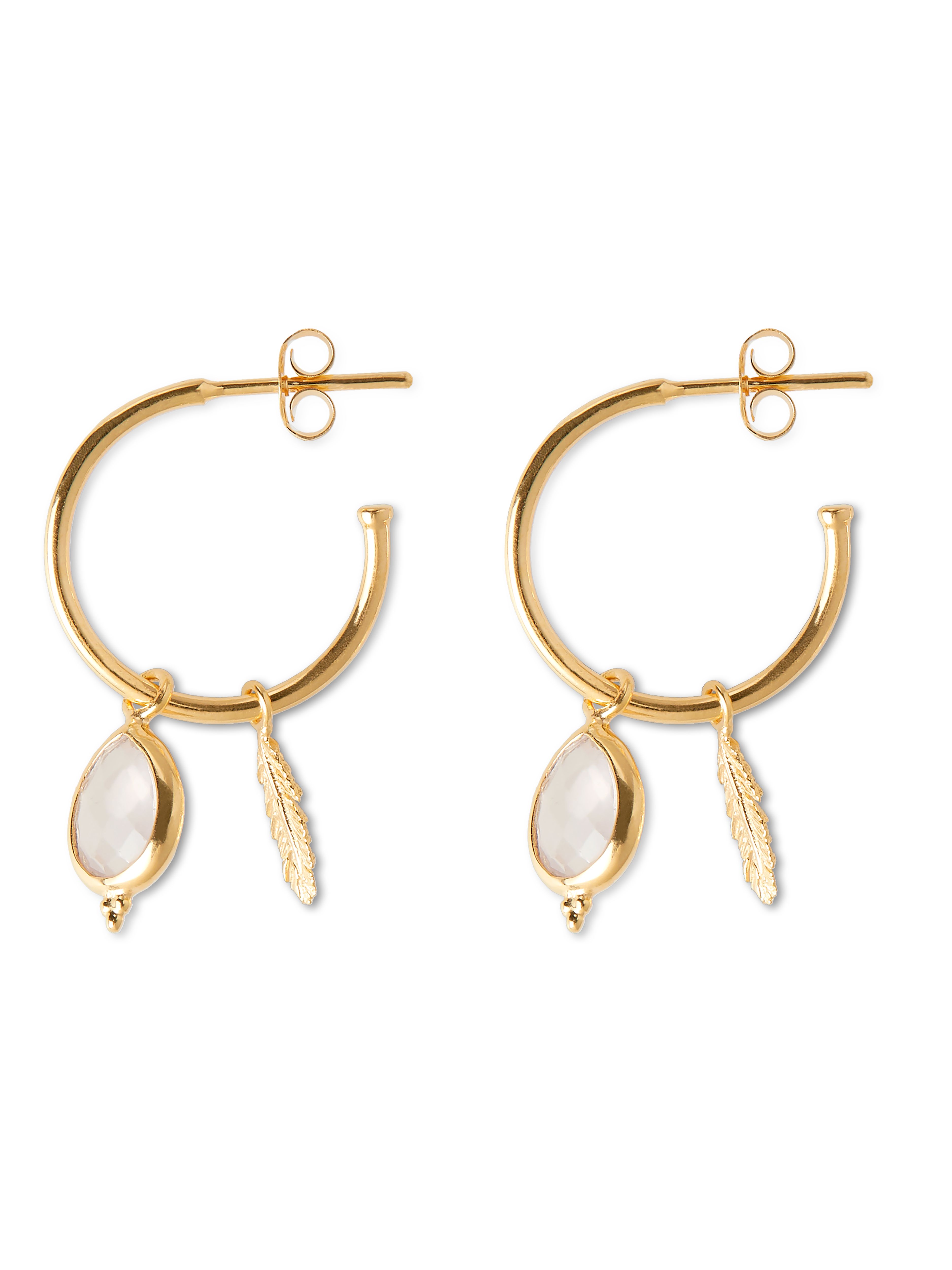 Rose Quartz Pendant Hoops Gold Plated