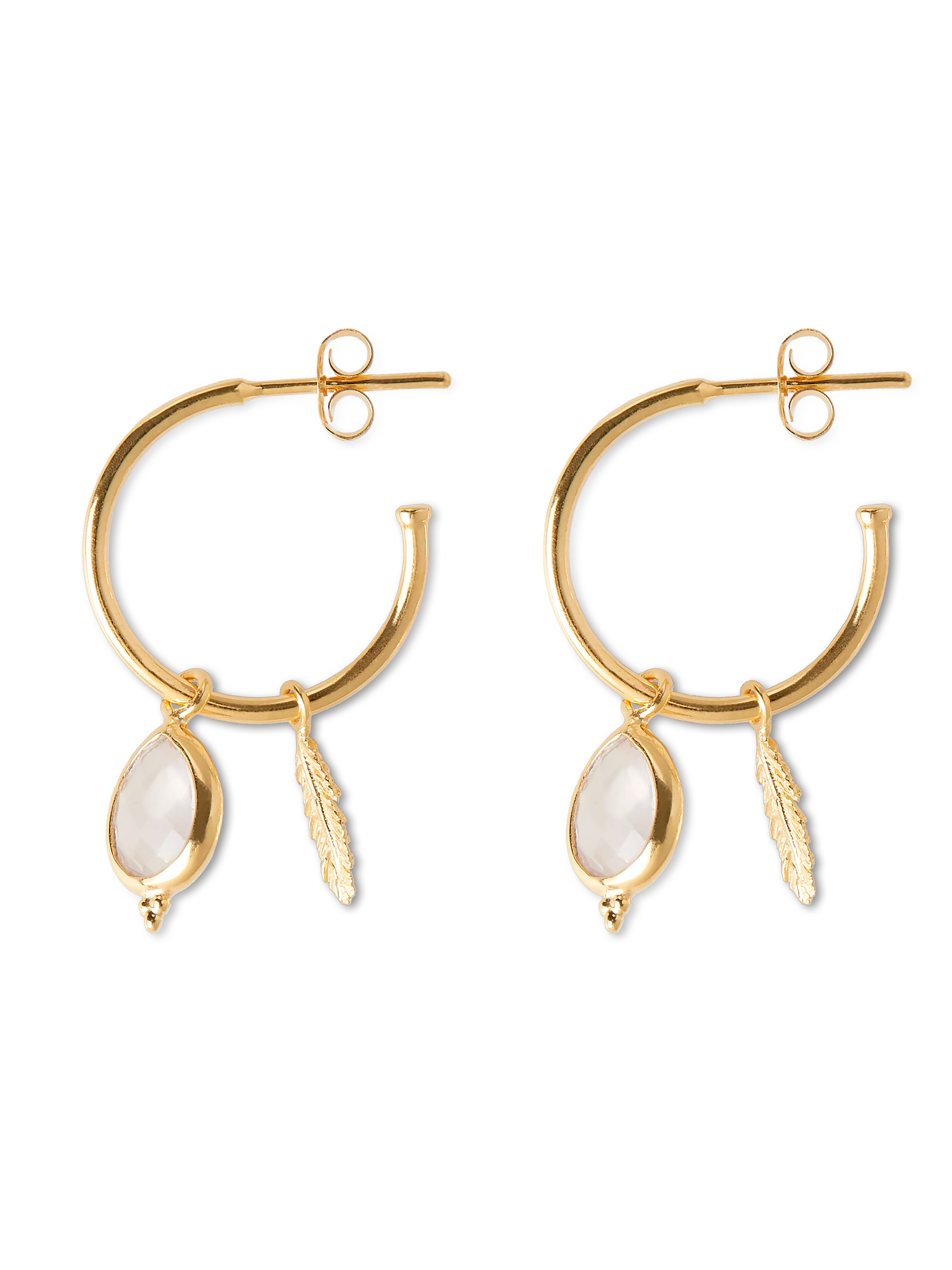 gold plated hoops with gemstone, houseofrituals, Pink, 925 Sterling silver 18 karat gold plated; Gemstones: Rose Quartz, RITUALS